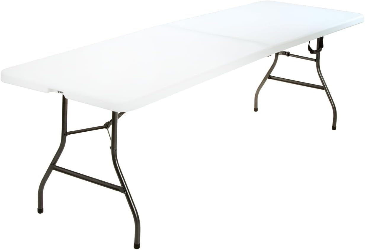 Cosco 6ft Fold-in-Half Blow Molded Folding Table, Indoor/Outdoor, Comfort Handle, Lightweight Plastic Construction - White