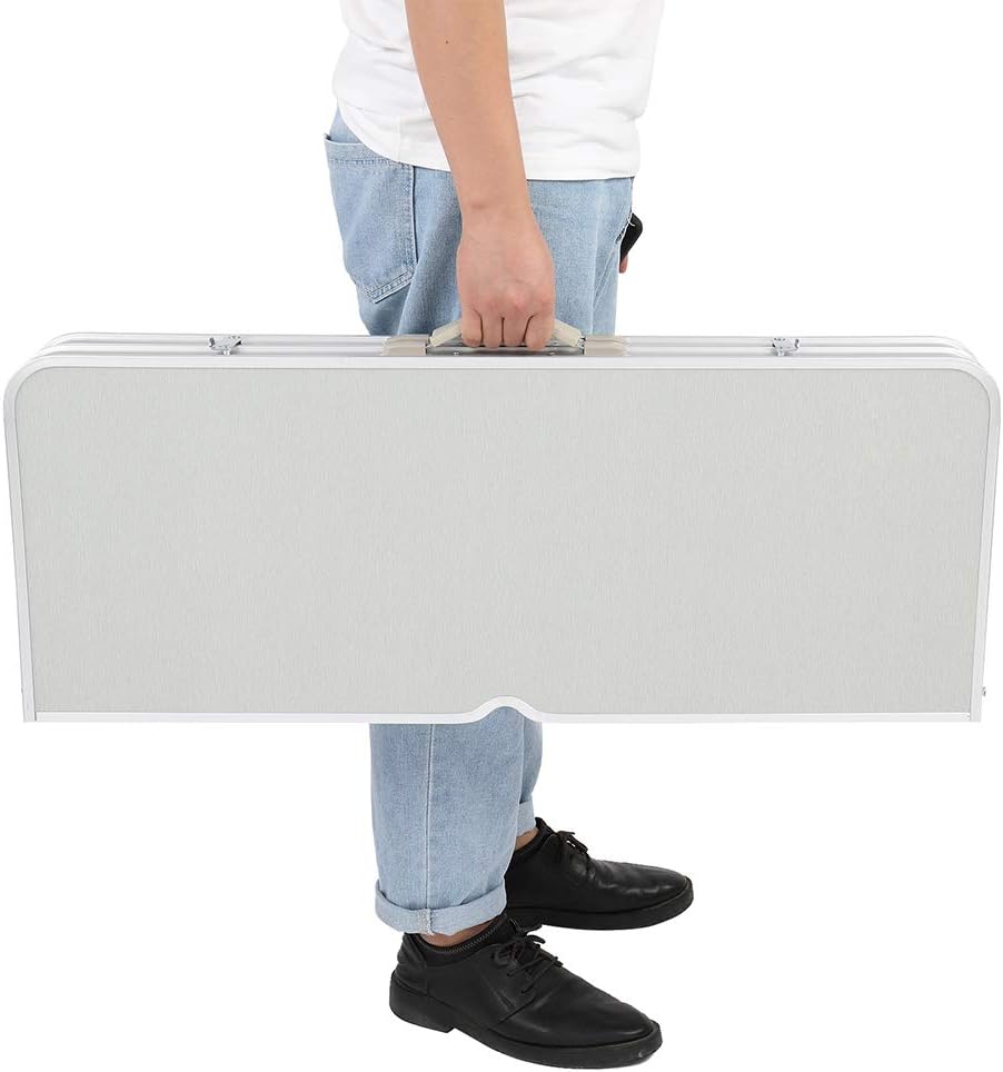 Portable Folding Camping Picnic Table with 4 Seats, Folding Camping Picnic Table with Seats/Umbrella Hole, White Aluminum, 55 x 32.67 x 26.57 Inches, Compact Storage Design