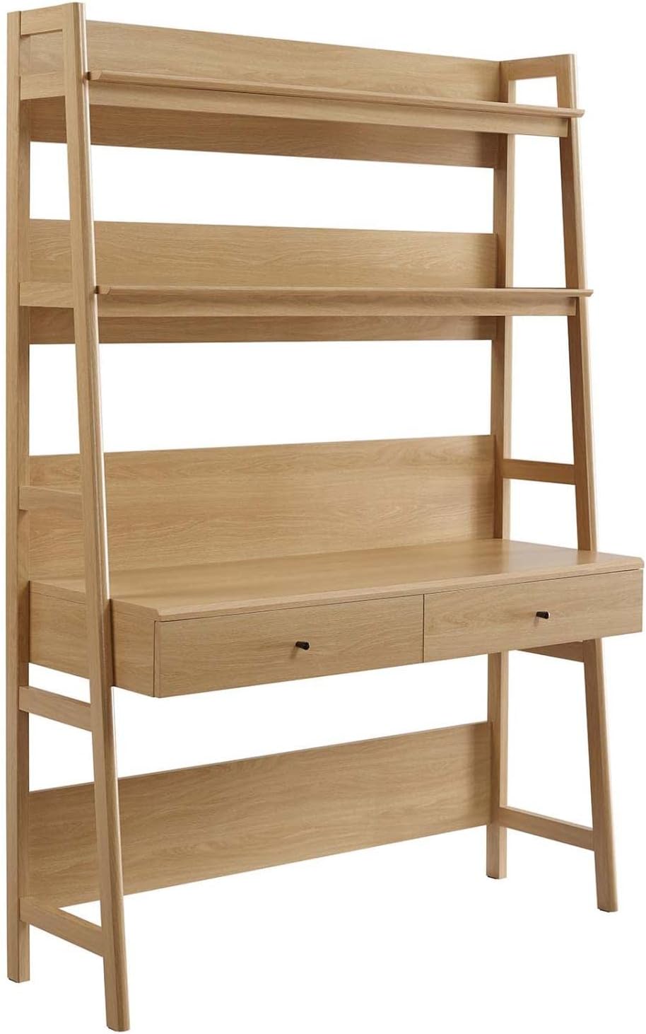 Modway Bixby Home Office Desk with Bookshelf in Walnut