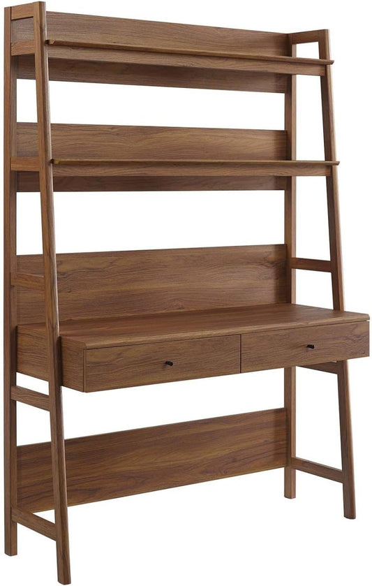 Modway Bixby Home Office Desk with Bookshelf in Walnut