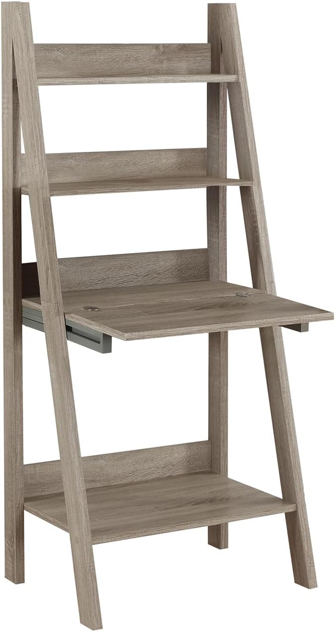 Monarch Specialties Ladder Desk-Bookcase-Wall Bookshelf-Stand Shelf, 61" H, Dark Taupe
