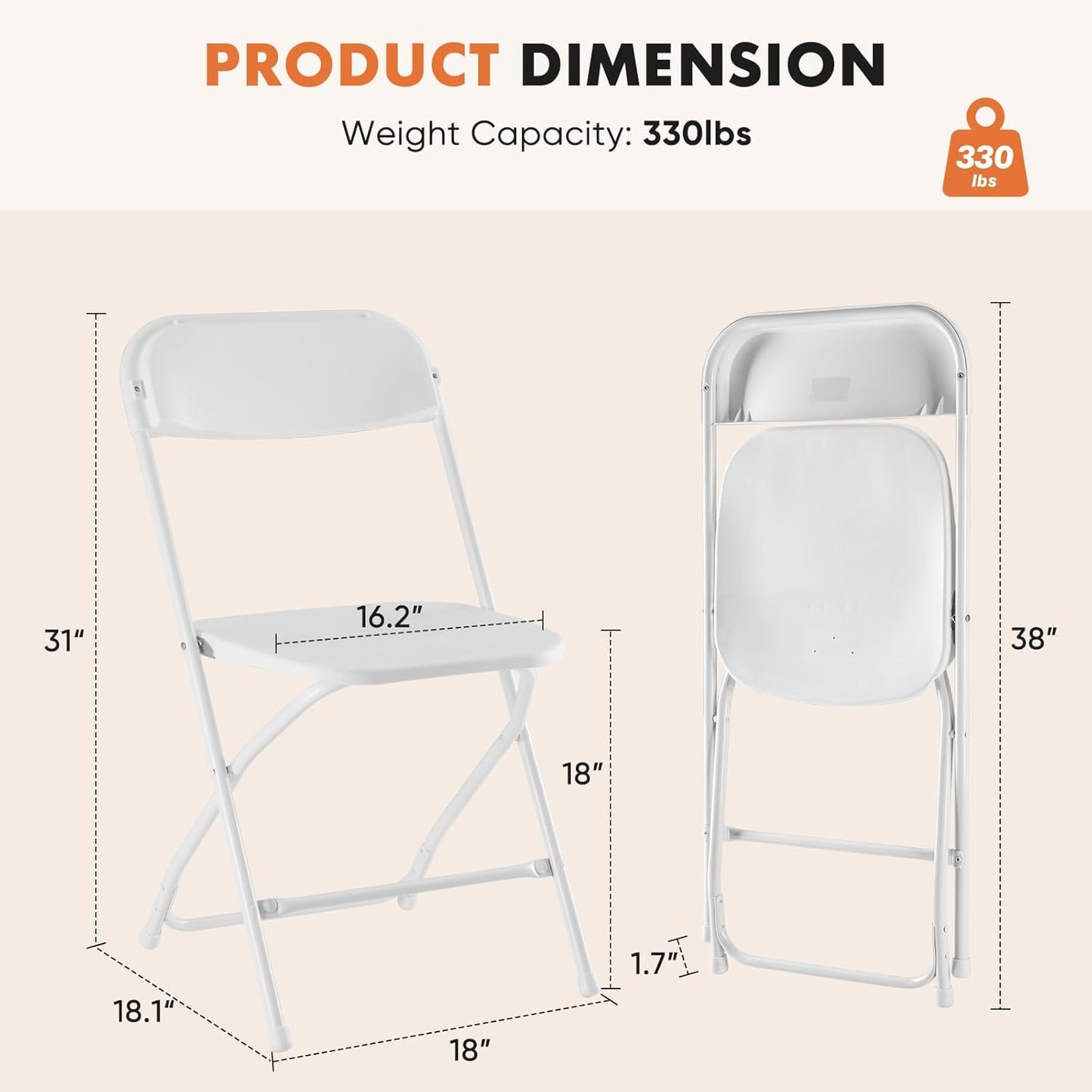 Sweetcrispy Folding Chair 10 Pack, Plastic Foldable Chairs with 330-Pound Capacity, Sturdy Metal Portable Chair, Easy to Use and Store, Outdoor and Indoor, for Home, Office, Party, Comfy, White
