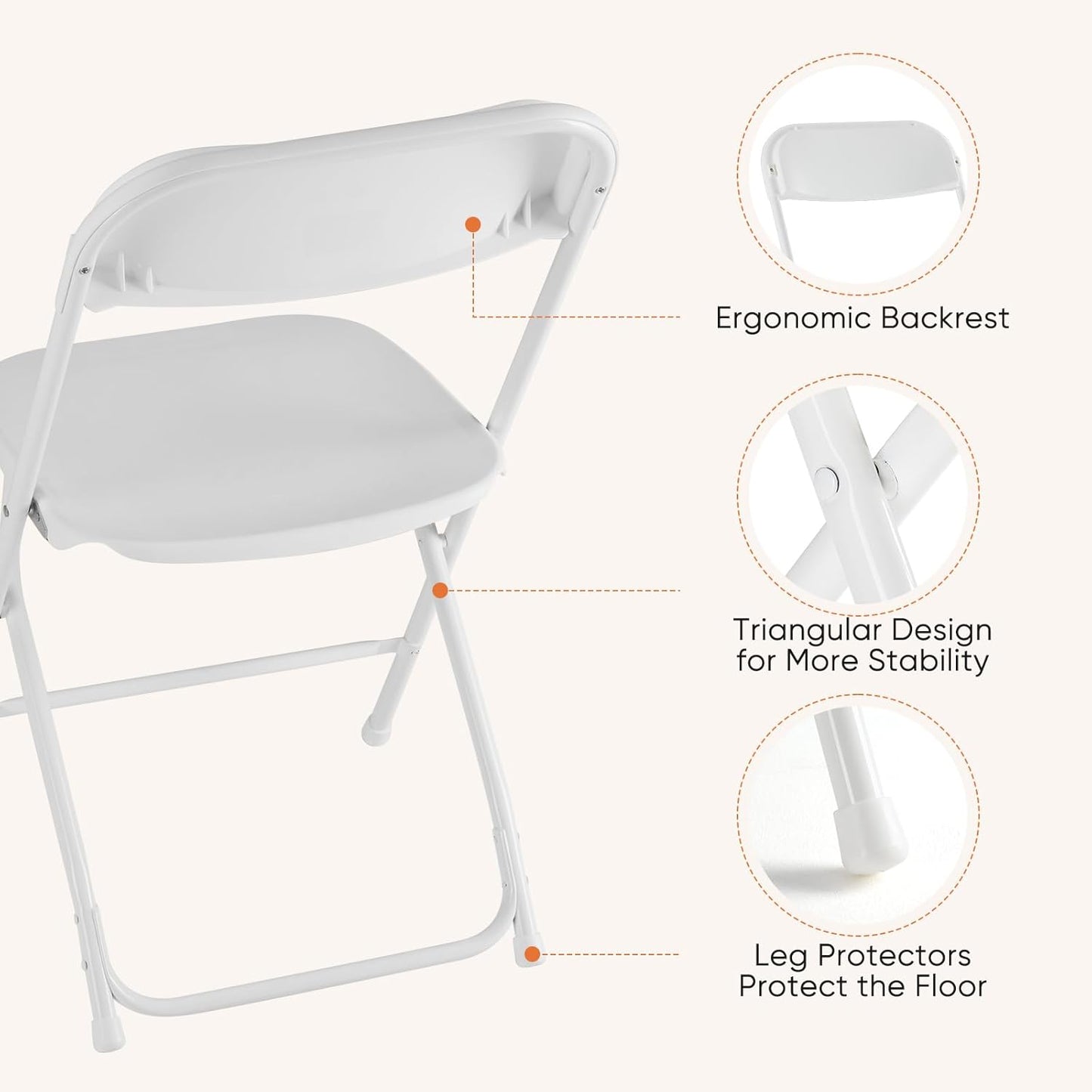 Sweetcrispy Folding Chair 10 Pack, Plastic Foldable Chairs with 330-Pound Capacity, Sturdy Metal Portable Chair, Easy to Use and Store, Outdoor and Indoor, for Home, Office, Party, Comfy, White