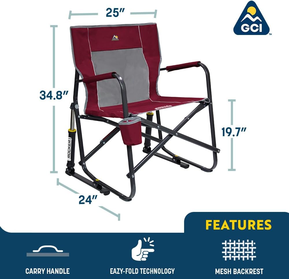 GCI OUTDOOR Freestyle Rocker Camping Chair | Portable Folding Rocking Chair with Solid, Durable Armrests, Drink Holder & Comfortable Backrest — Cinnamon