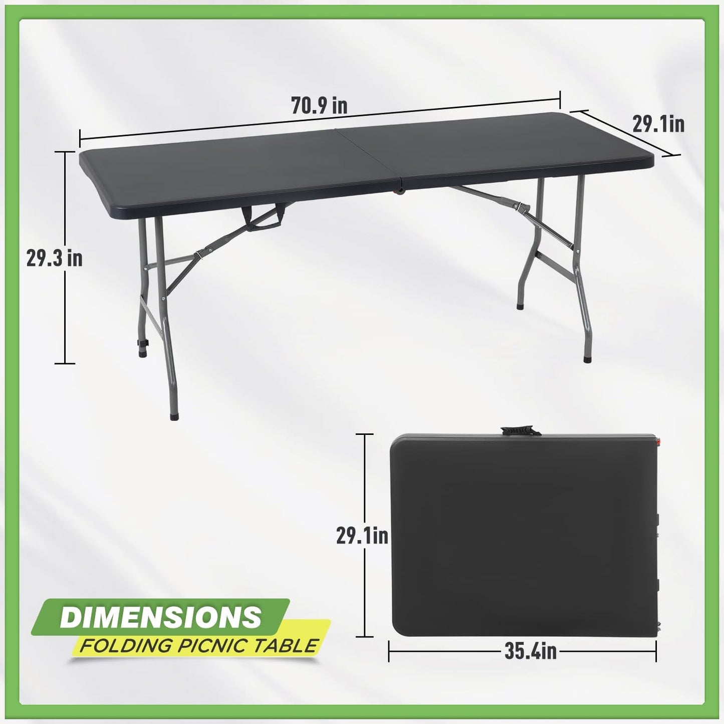 BestOffice Outdoor Folding Camping Table Plastic Table Portable Square Height Dining Table Perfect for Picnics,Parties,Party and Camping,Black