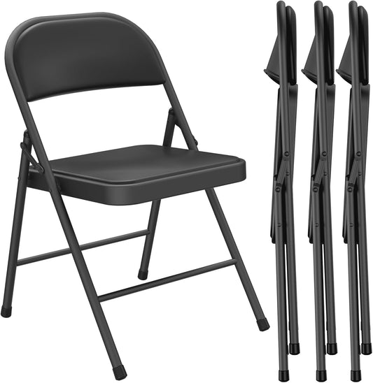 Folding Chair 4 Pack, Comfy PU Leather Padded Folding Chairs for Outside and Indoor, Heavy Duty Portable Foldable Metal Commercial Seat for Home Office, Dorm, Party, Backyard, Lawn, Patio