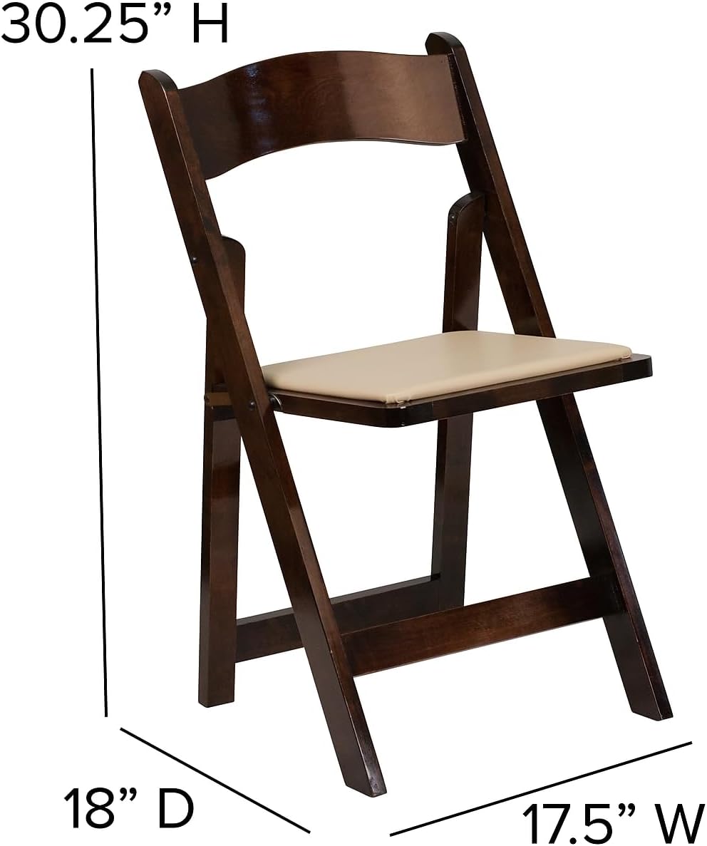 Flash Furniture 4 Pack HERCULES Series Fruitwood Wood Folding Chair with Vinyl Padded Seat