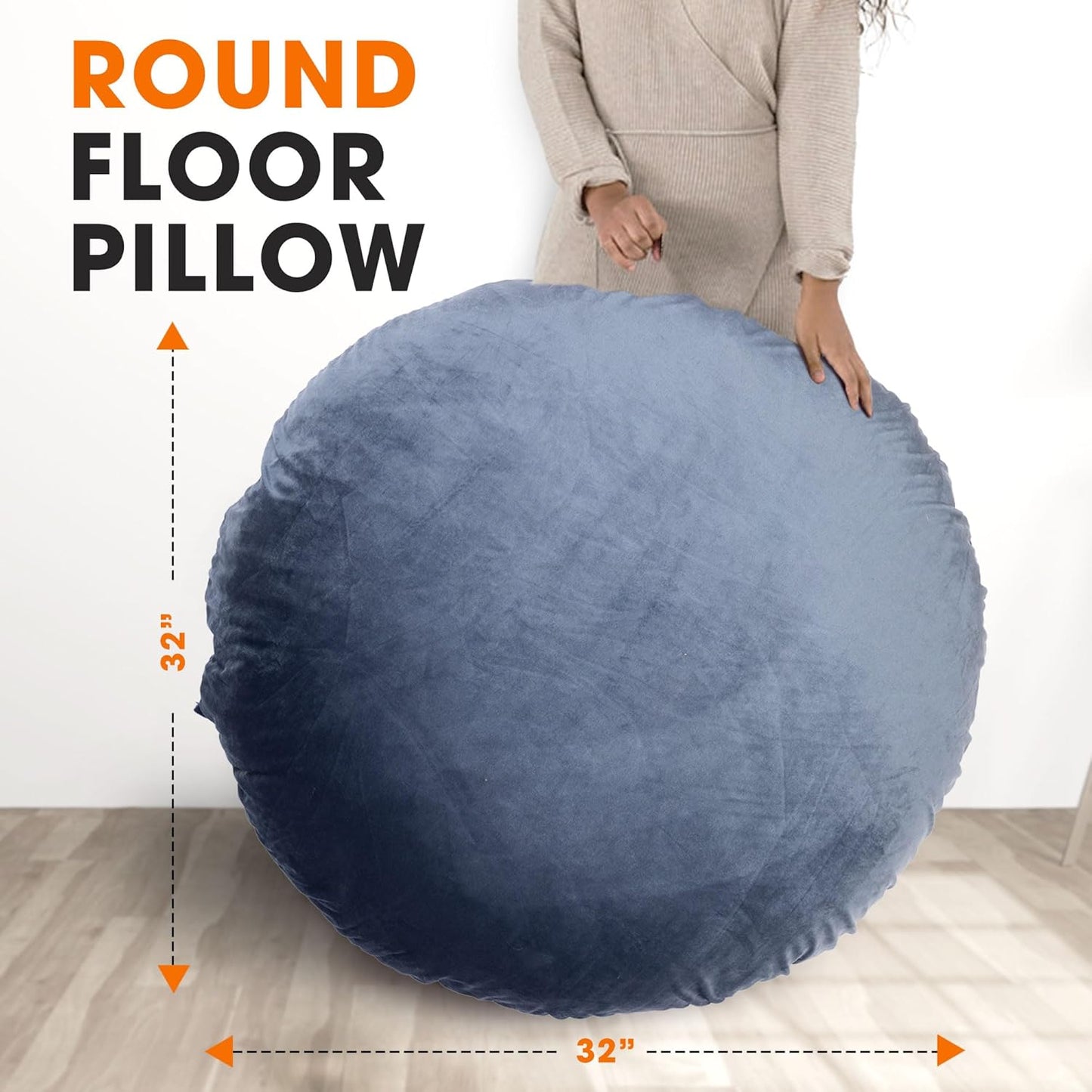 Cheer Collection Extra Large Floor Pillow, 32" Round Meditation Cushion, Oversized Yoga Pillow & Floor Cushions for Adults, Floor Pillows for Sitting, Meditation, and Seat Cushion - Navy Blue