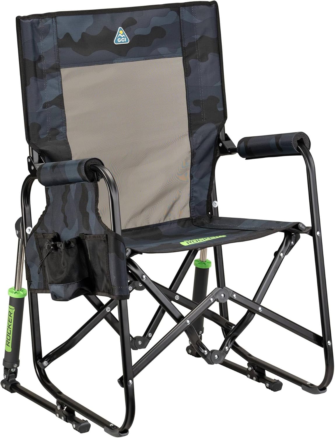 GCI OUTDOOR Freestyle Rocker Camping Chair | Portable Folding Rocking Chair with Solid, Durable Armrests, Drink Holder & Comfortable Backrest — Cinnamon