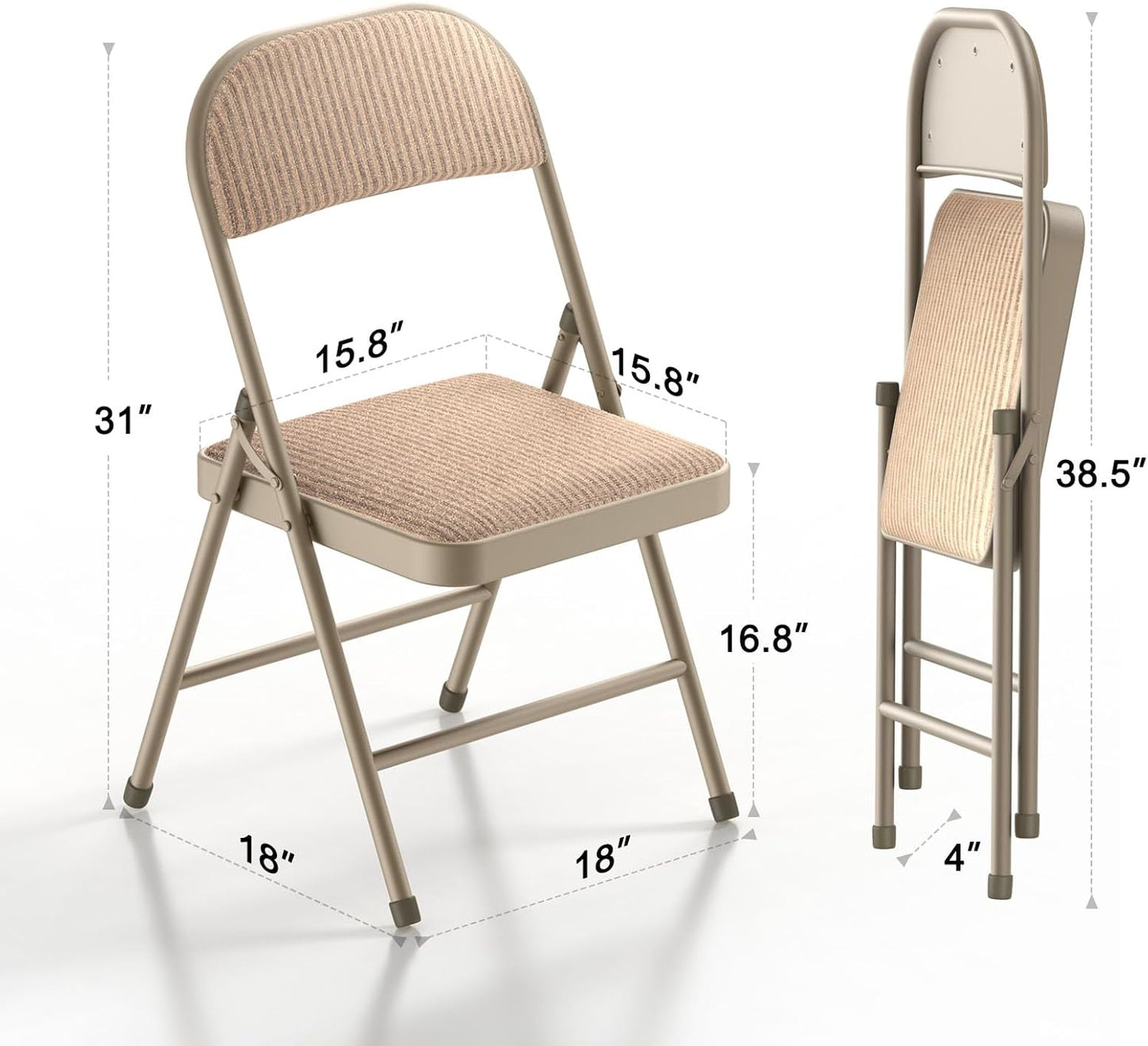 Nazhura 4 Pack Folding Chairs, Fabric Dining Chair Set with Padded Cushion and Back, Indoor Outdoo Seat for Home Office Events Wedding Party (Oatmeal Strip Fabric Seating)