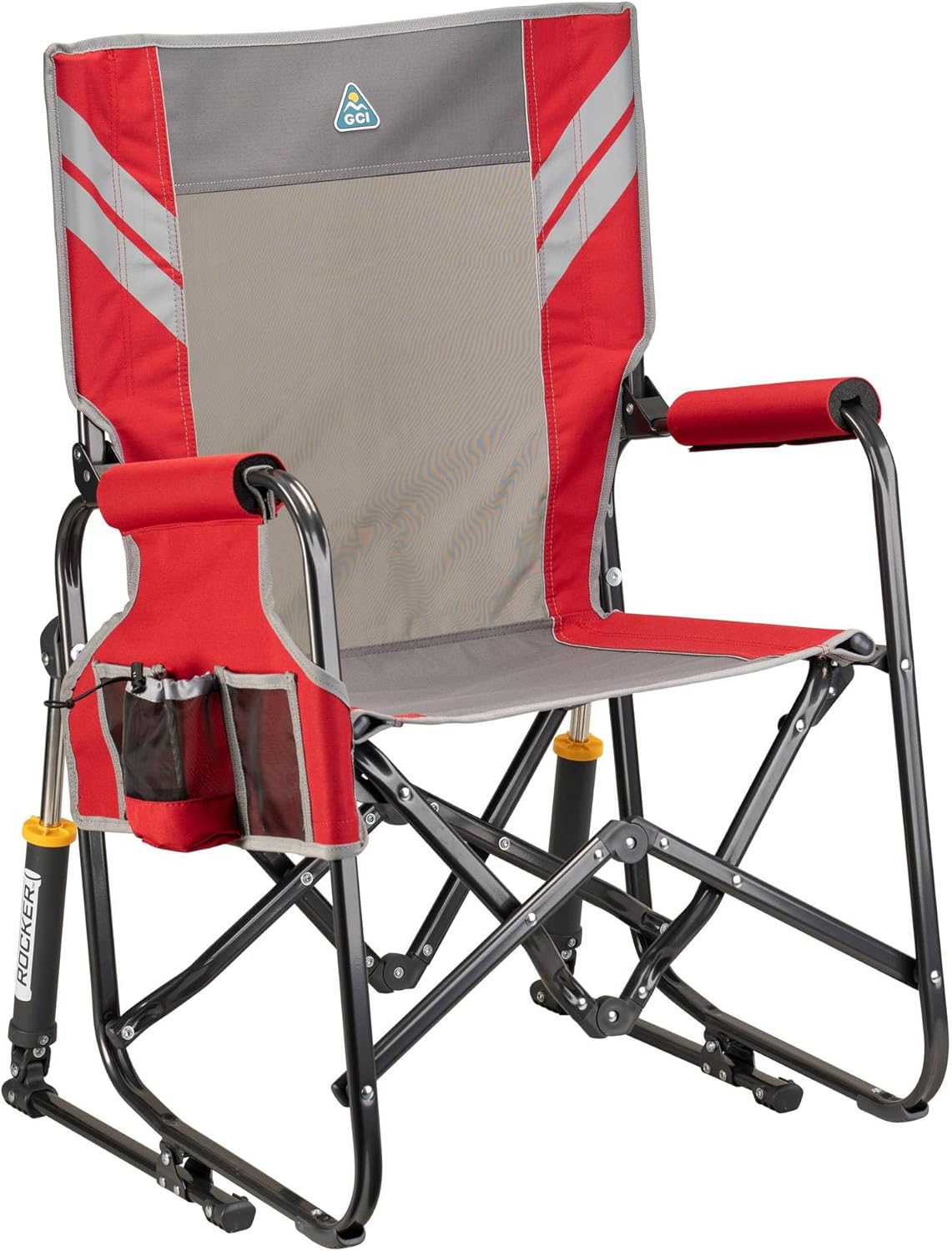 GCI OUTDOOR Freestyle Rocker Camping Chair | Portable Folding Rocking Chair with Solid, Durable Armrests, Drink Holder & Comfortable Backrest — Cinnamon