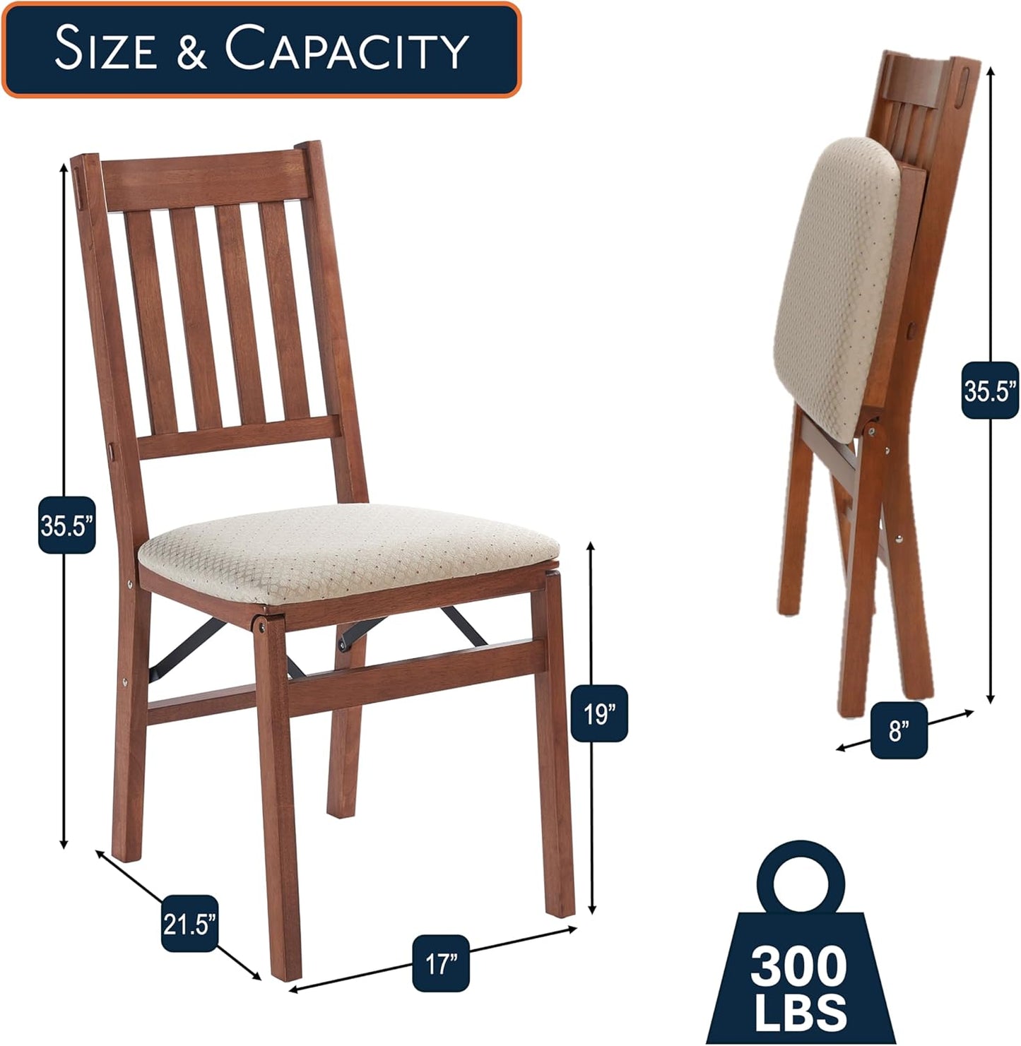 MECO STAKMORE Arts and Craft Folding Chair Fruitwood Finish, (Set of 2) , 22.5 in x 17 in x 35.5 in
