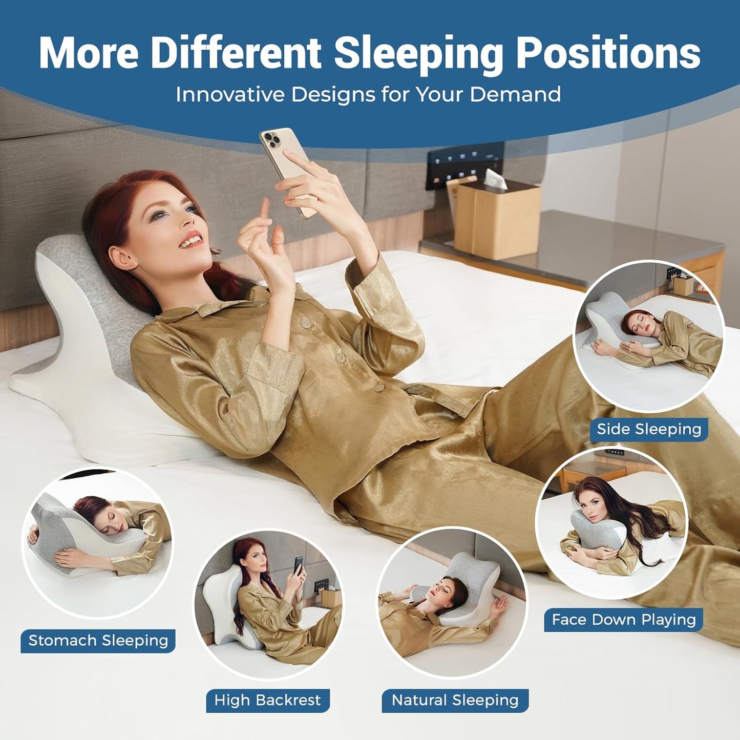 Reading Pillow for Bed, Lying, Leaning and Prone, Ergonomic Memory Foam Bed Wedge Pillow for Headboard, Chin & Back Support Pillows on Bedrest Couch Floor- Grey