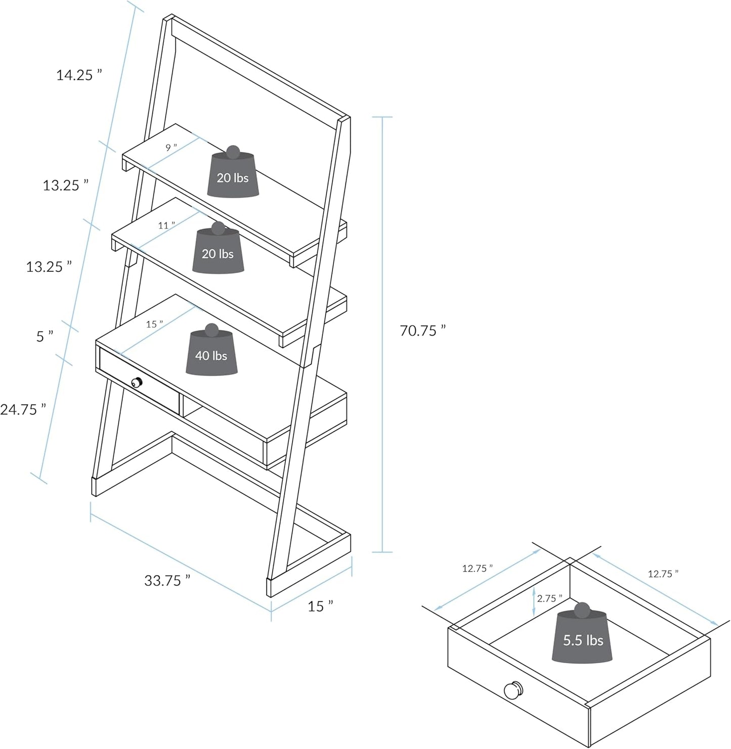 American Trails Freestanding Ladder Desk with Drawer, Natural