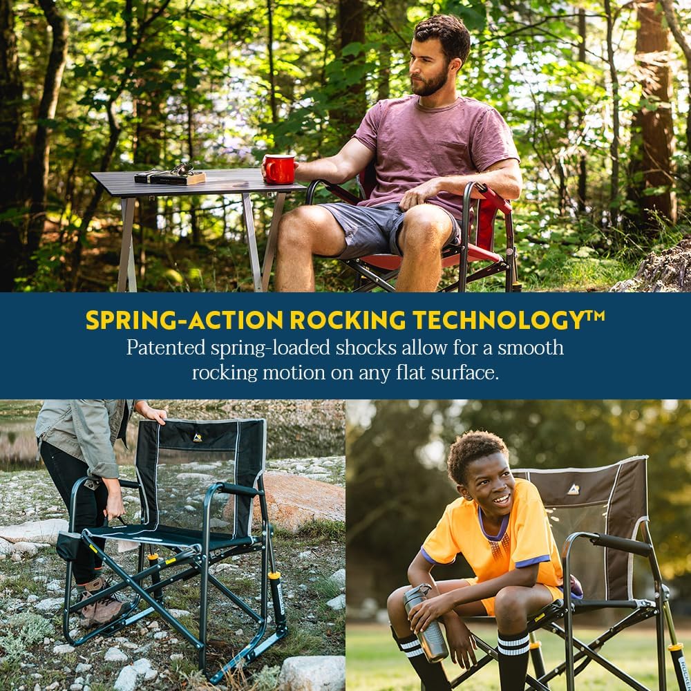 GCI OUTDOOR Freestyle Rocker Camping Chair | Portable Folding Rocking Chair with Solid, Durable Armrests, Drink Holder & Comfortable Backrest — Cinnamon