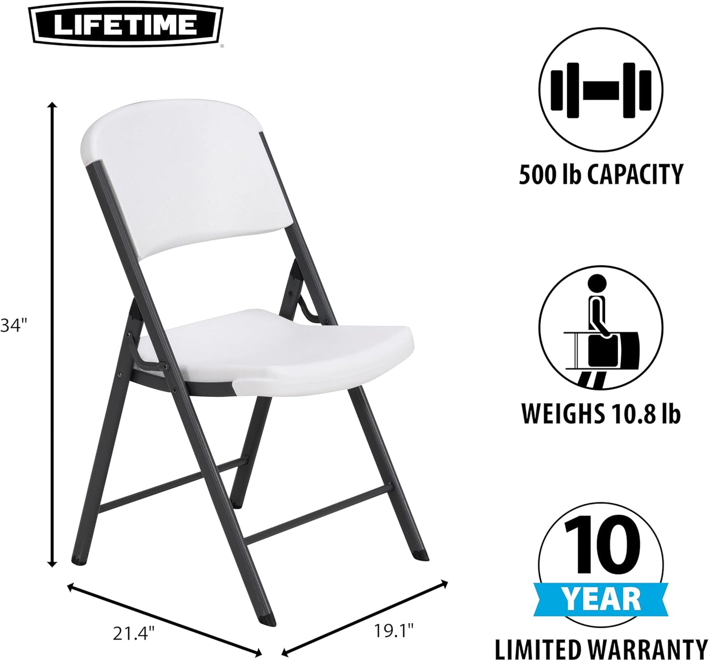 Lifetime 42804 Commercial Grade Folding Chair, 4 Pack, White Granite