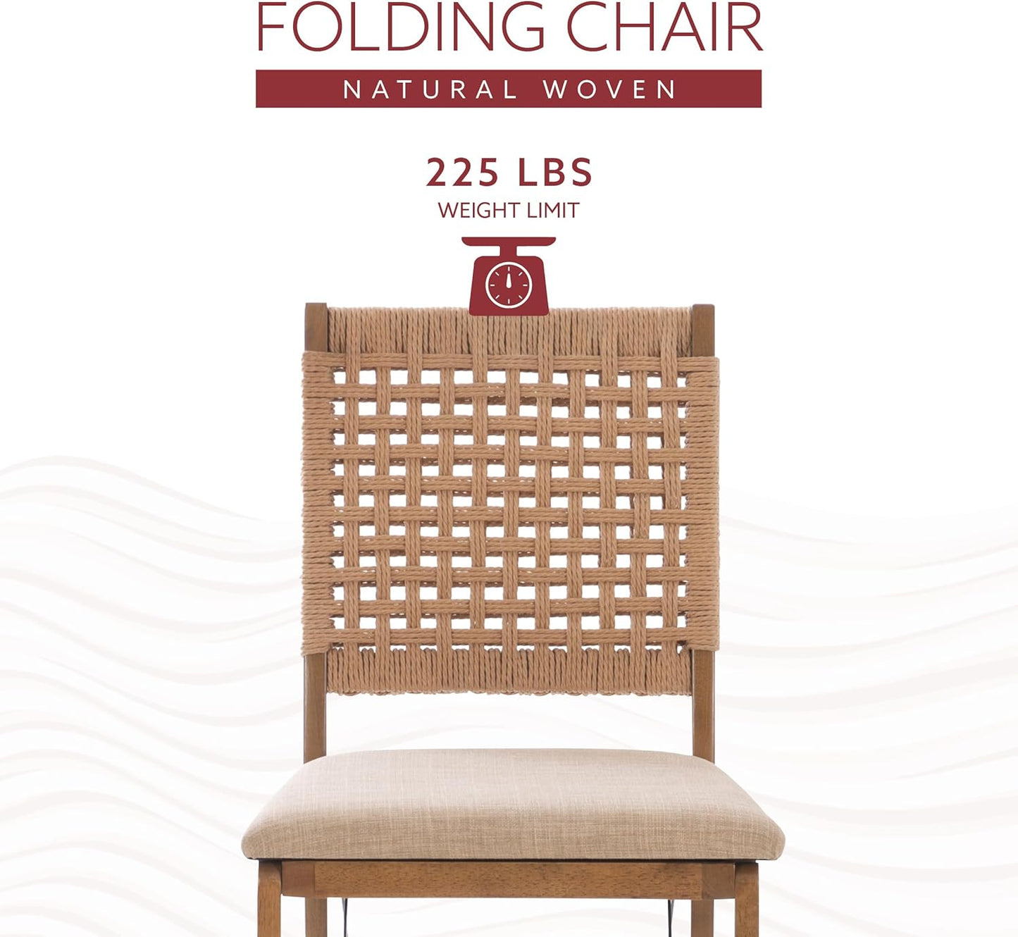 Linon Bennett Natural Folding Chair with Woven Rope Back and Linen Upholstered Seat Set of 2