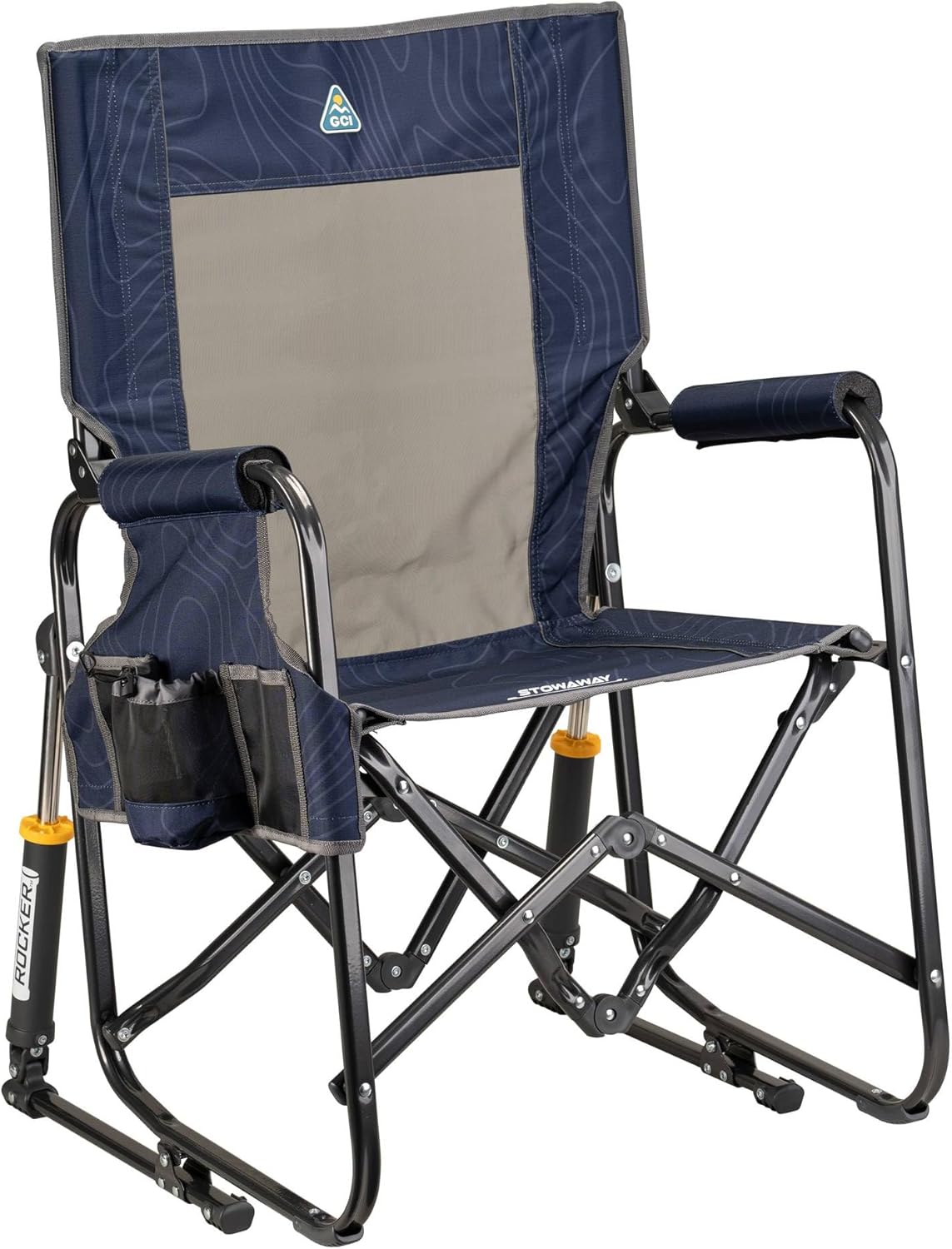 GCI OUTDOOR Freestyle Rocker Camping Chair | Portable Folding Rocking Chair with Solid, Durable Armrests, Drink Holder & Comfortable Backrest — Cinnamon