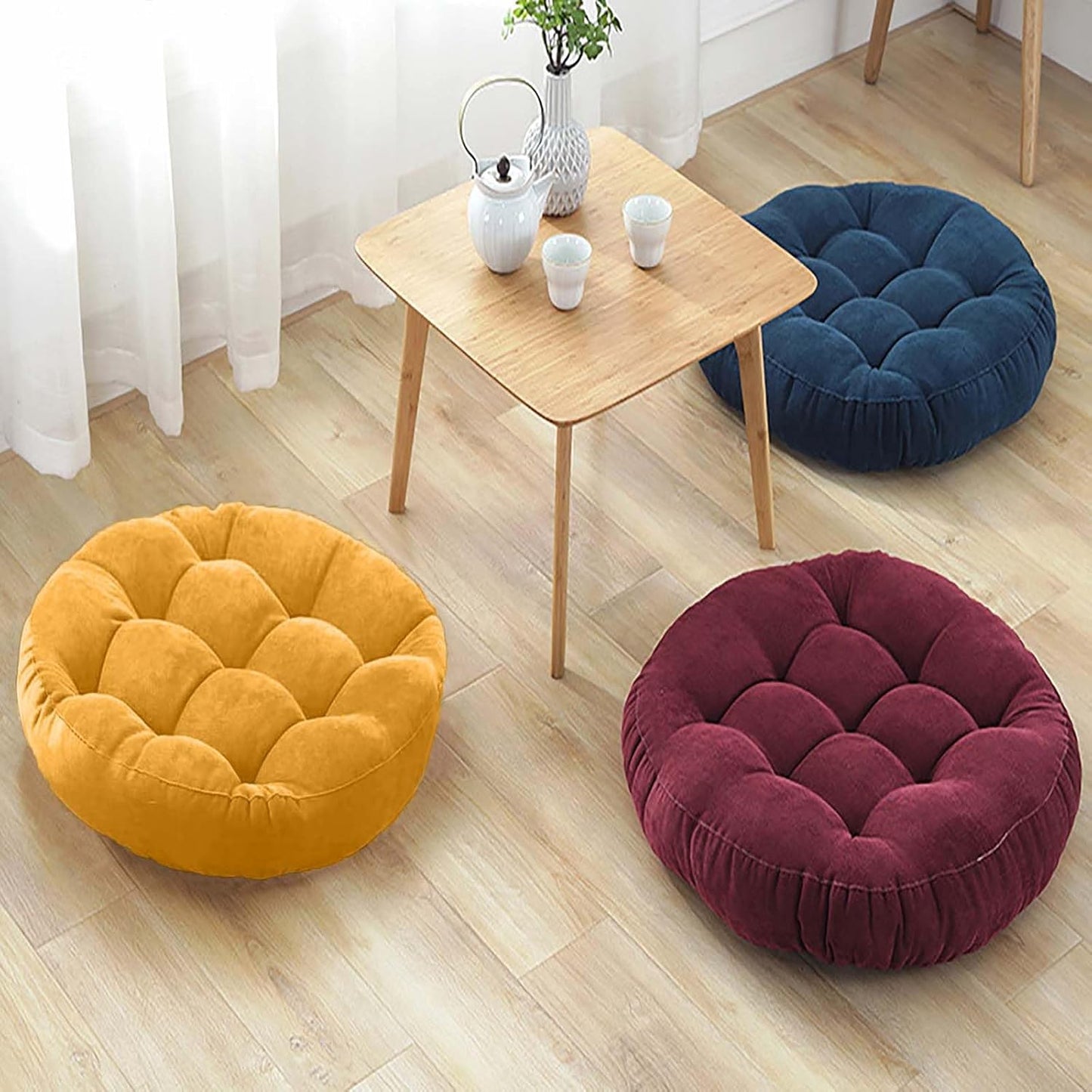 Meditation Floor Pillow Set of 2 Large Round Floor Cushions for Adults Tufted Corduroy Floor Seat Pillows Cushion for Living Room Tatami Yoga,Yellow 22" L x 22" W x 5" H