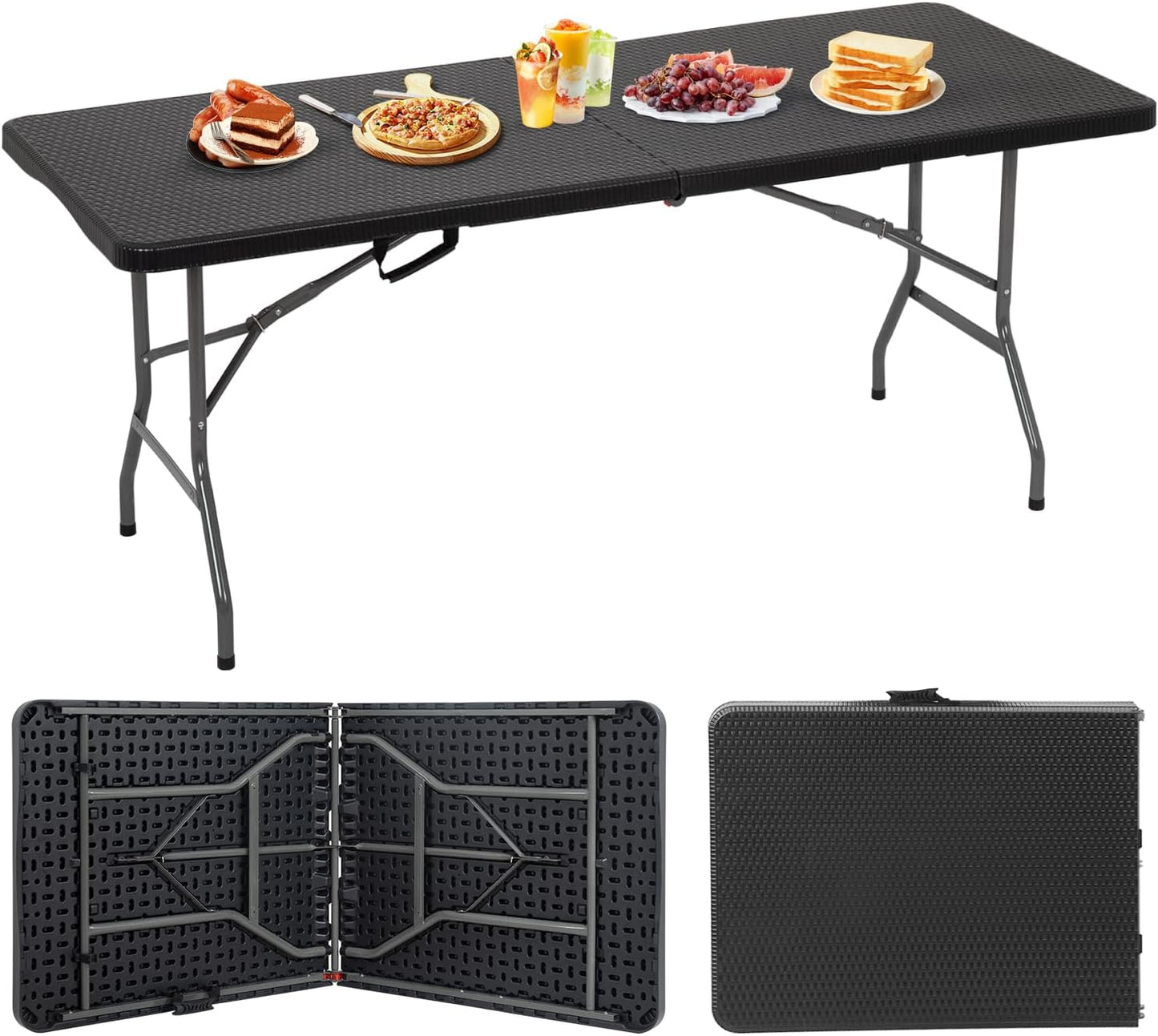 BestOffice Outdoor Folding Camping Table Plastic Table Portable Square Height Dining Table Perfect for Picnics,Parties,Party and Camping,Black