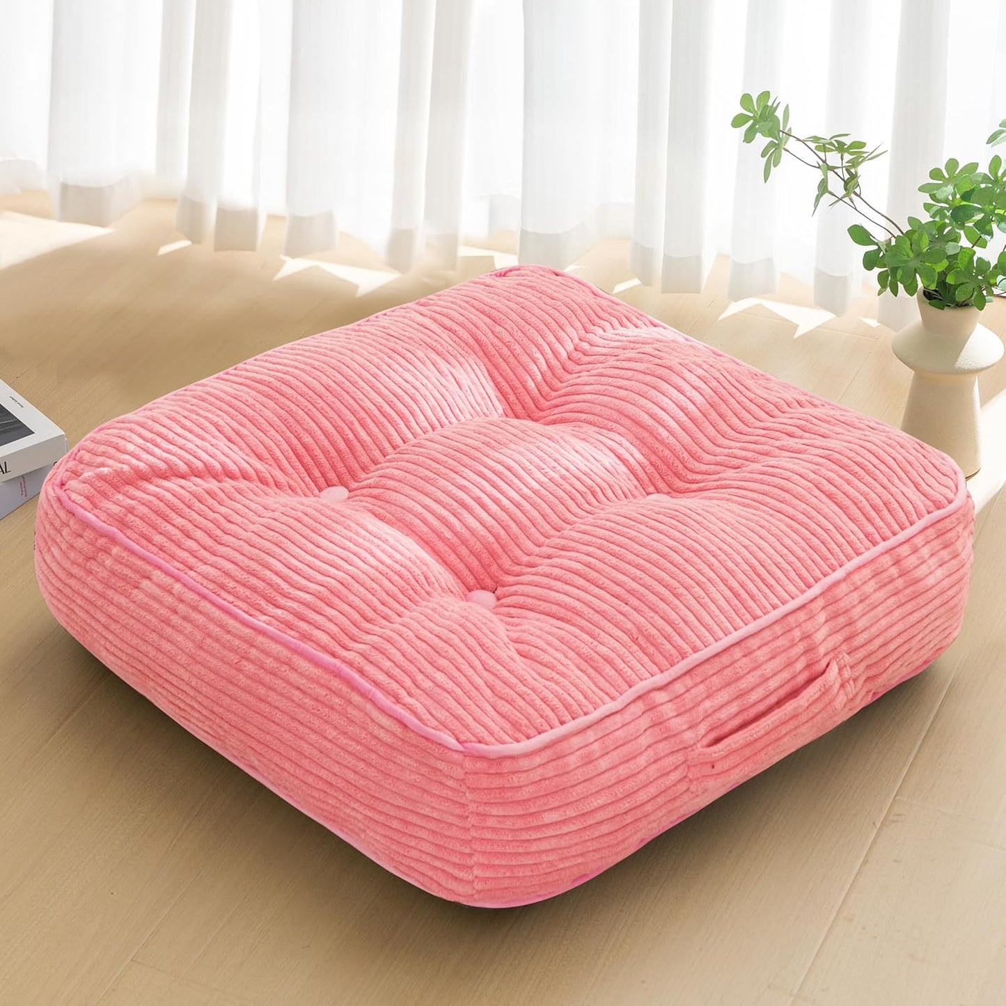 6" Washable Floor Pillow Cushion for Adults, Meditation Cushion Pillow, Large Square Floor Sitting, Removable Tufted Corduroy Cover, for Tatami Living Room or Yoga, 22x22 Inch, 2Pack, Machine Washable