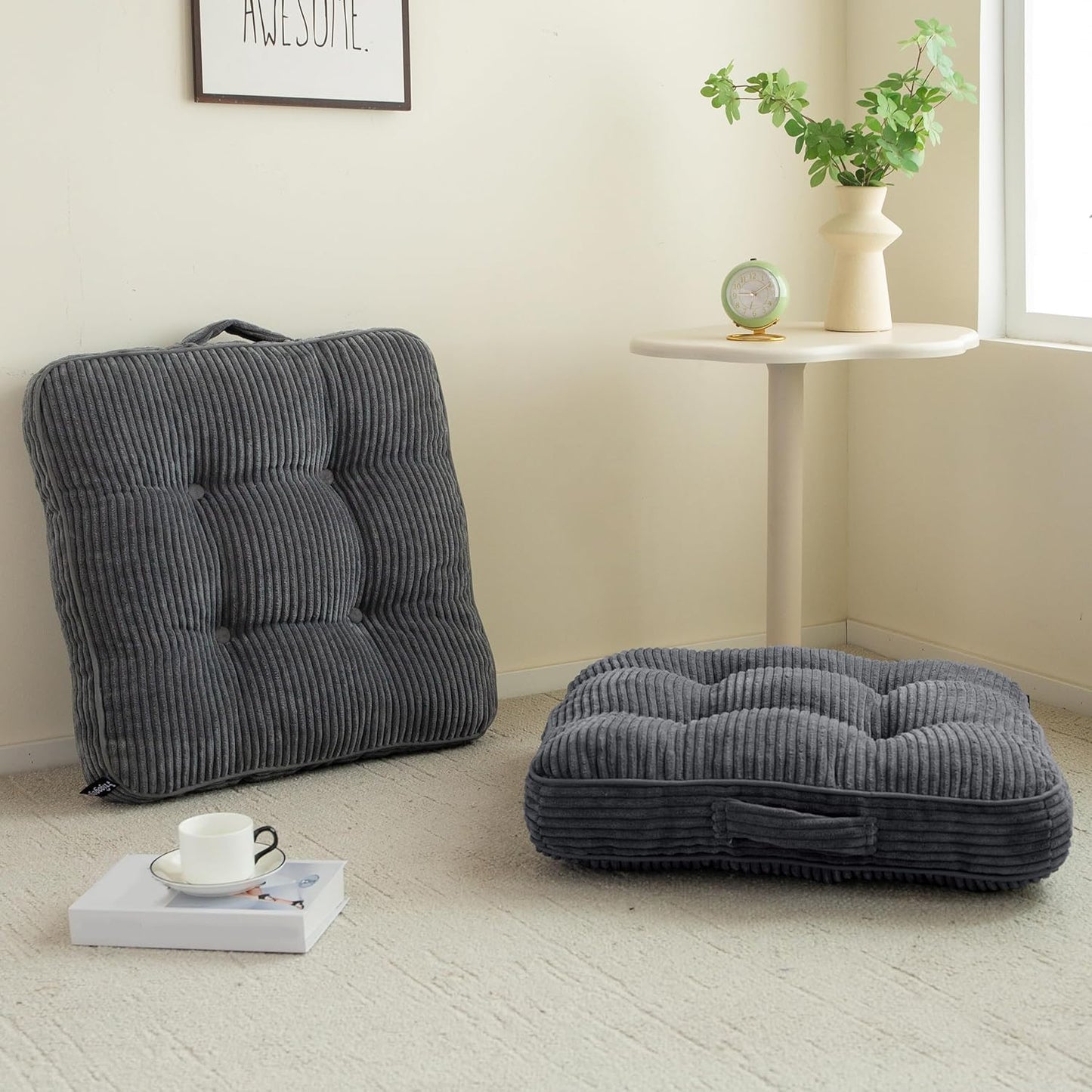 6" Washable Floor Pillow Cushion for Adults, Meditation Cushion Pillow, Large Square Floor Sitting, Removable Tufted Corduroy Cover, for Tatami Living Room or Yoga, 22x22 Inch, 2Pack, Machine Washable