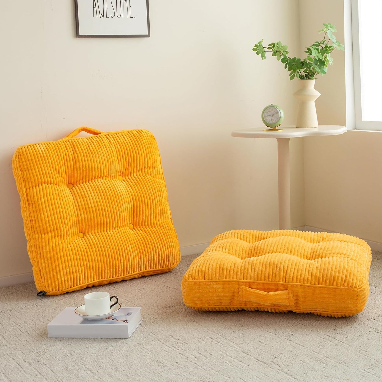 6" Washable Floor Pillow Cushion for Adults, Meditation Cushion Pillow, Large Square Floor Sitting, Removable Tufted Corduroy Cover, for Tatami Living Room or Yoga, 22x22 Inch, 2Pack, Machine Washable