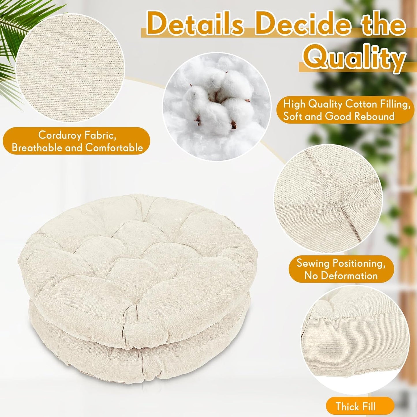 Jerify Floor Pillow Cushions 22 x 22 Inch Round Square Large Meditation Floor Pillow for Classroom Adult Meditation Picnic Party Cushion for Seating Gift Christmas(Round,Beige,4 Pcs)