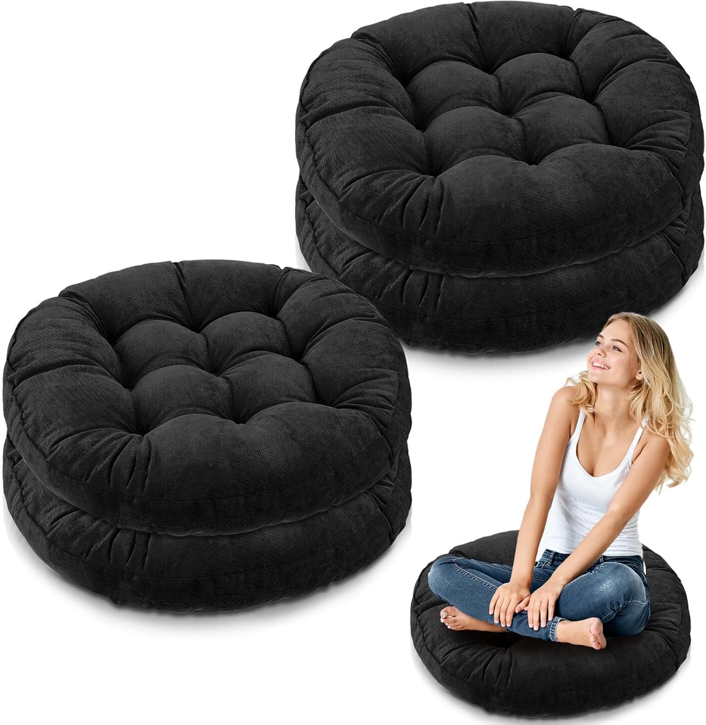 Jerify Floor Pillow Cushions 22 x 22 Inch Round Square Large Meditation Floor Pillow for Classroom Adult Meditation Picnic Party Cushion for Seating Gift Christmas(Round,Beige,4 Pcs)