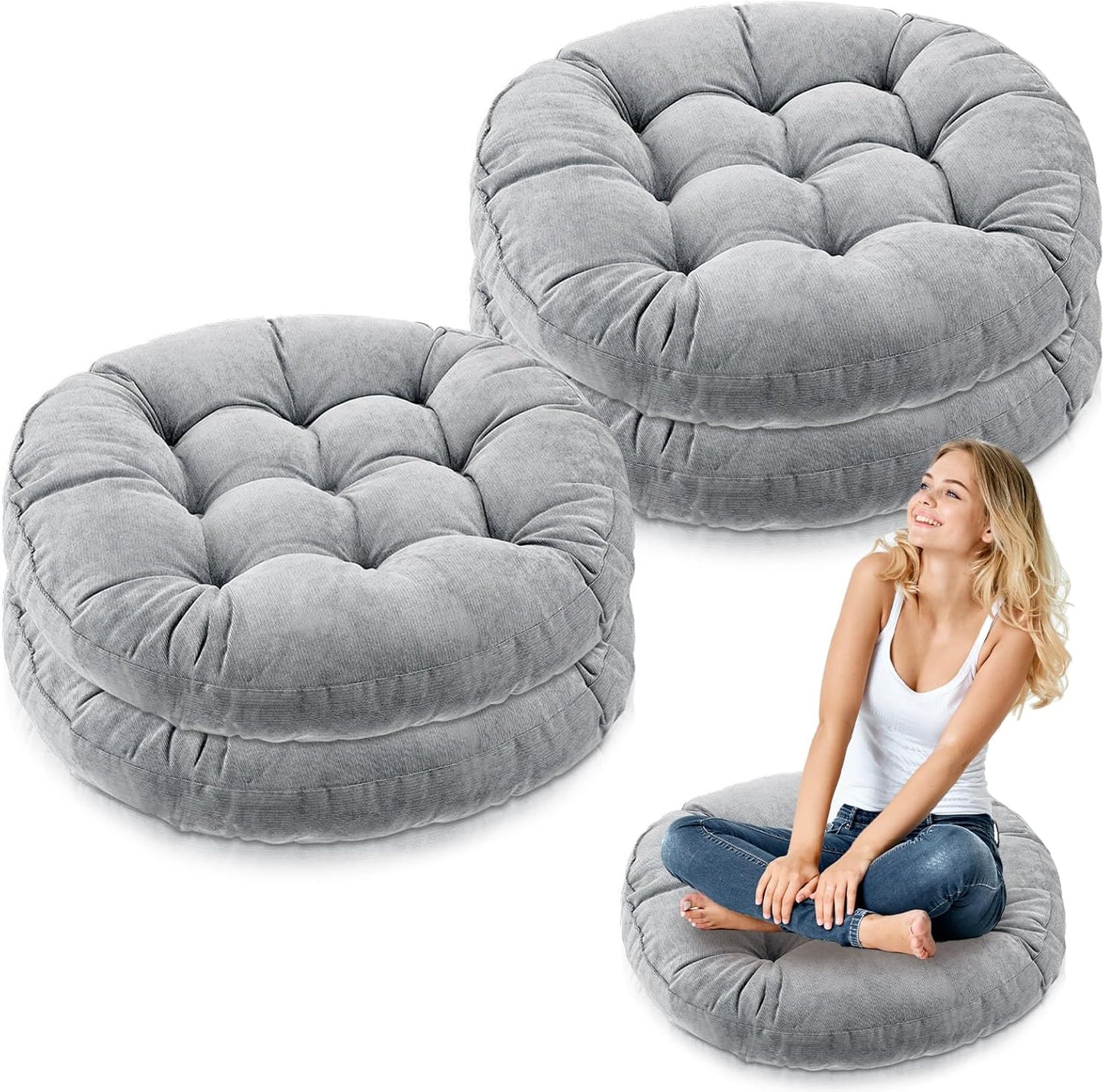 Jerify Floor Pillow Cushions 22 x 22 Inch Round Square Large Meditation Floor Pillow for Classroom Adult Meditation Picnic Party Cushion for Seating Gift Christmas(Round,Beige,4 Pcs)