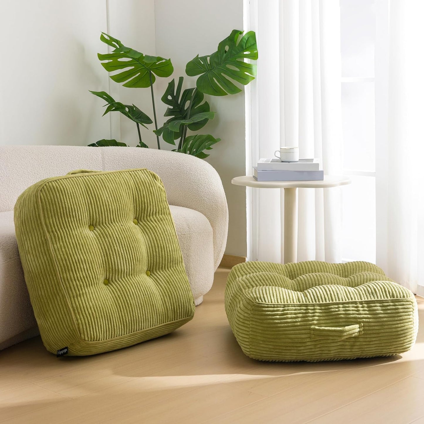 6" Washable Floor Pillow Cushion for Adults, Meditation Cushion Pillow, Large Square Floor Sitting, Removable Tufted Corduroy Cover, for Tatami Living Room or Yoga, 22x22 Inch, 2Pack, Machine Washable