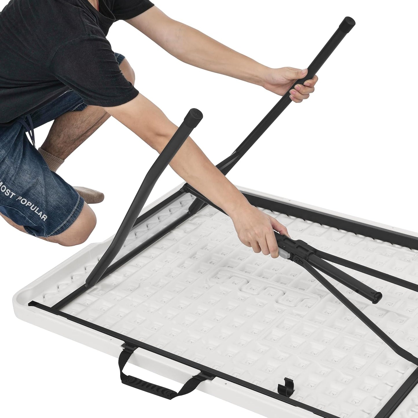 Amazon Basics Heavy Duty Portable Folding Table 6 ft with Carrying Handle, Indoor & Outdoor, White