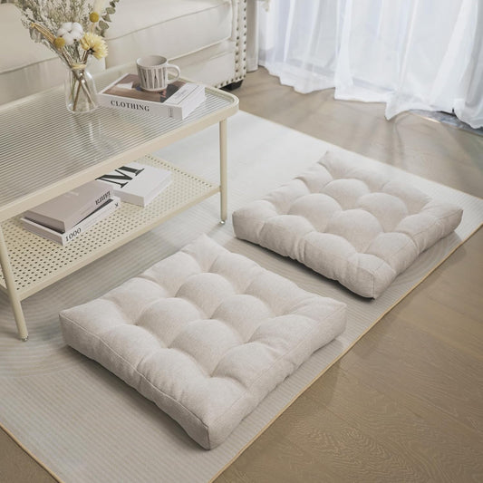 Tromlycs Floor Pillow Cushions for Adults Set of 2 Large Square Gel Memory Foam Pillows for Seating 20 x 20 x 4 Inch Beige
