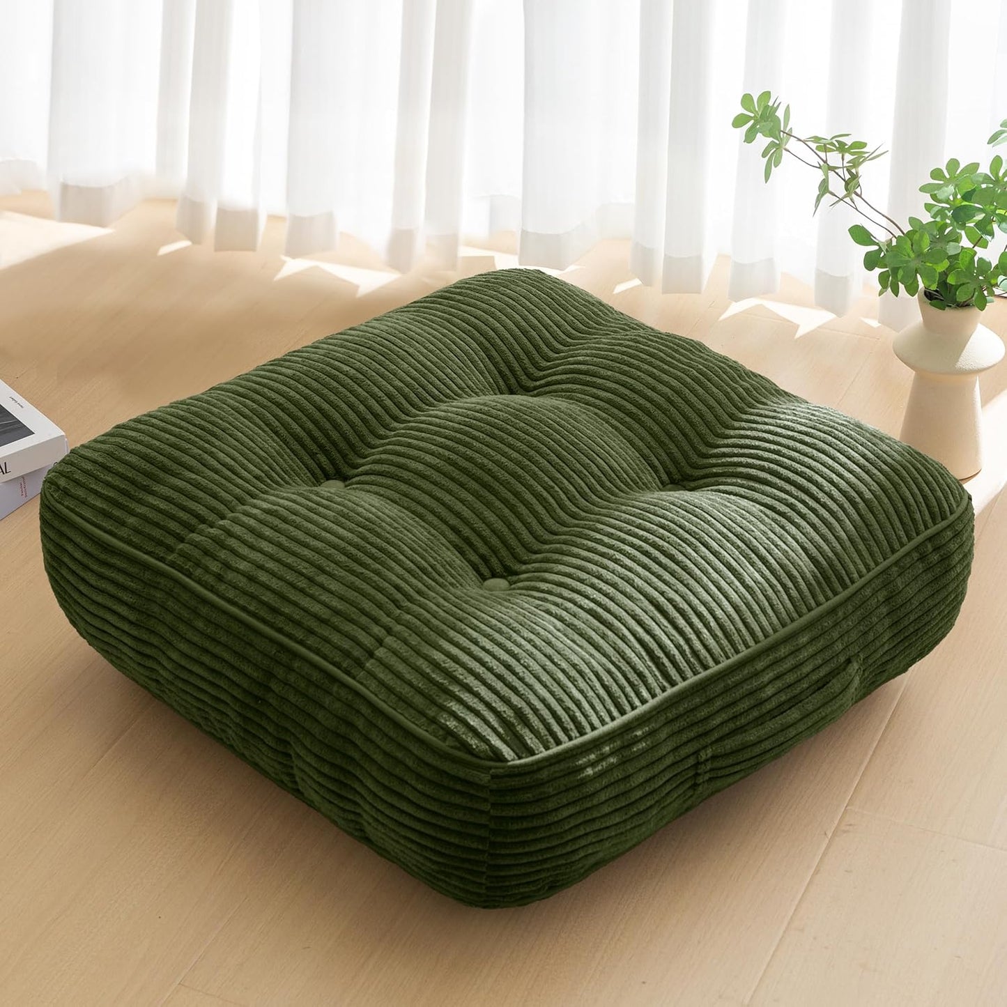 6" Washable Floor Pillow Cushion for Adults, Meditation Cushion Pillow, Large Square Floor Sitting, Removable Tufted Corduroy Cover, for Tatami Living Room or Yoga, 22x22 Inch, 2Pack, Machine Washable