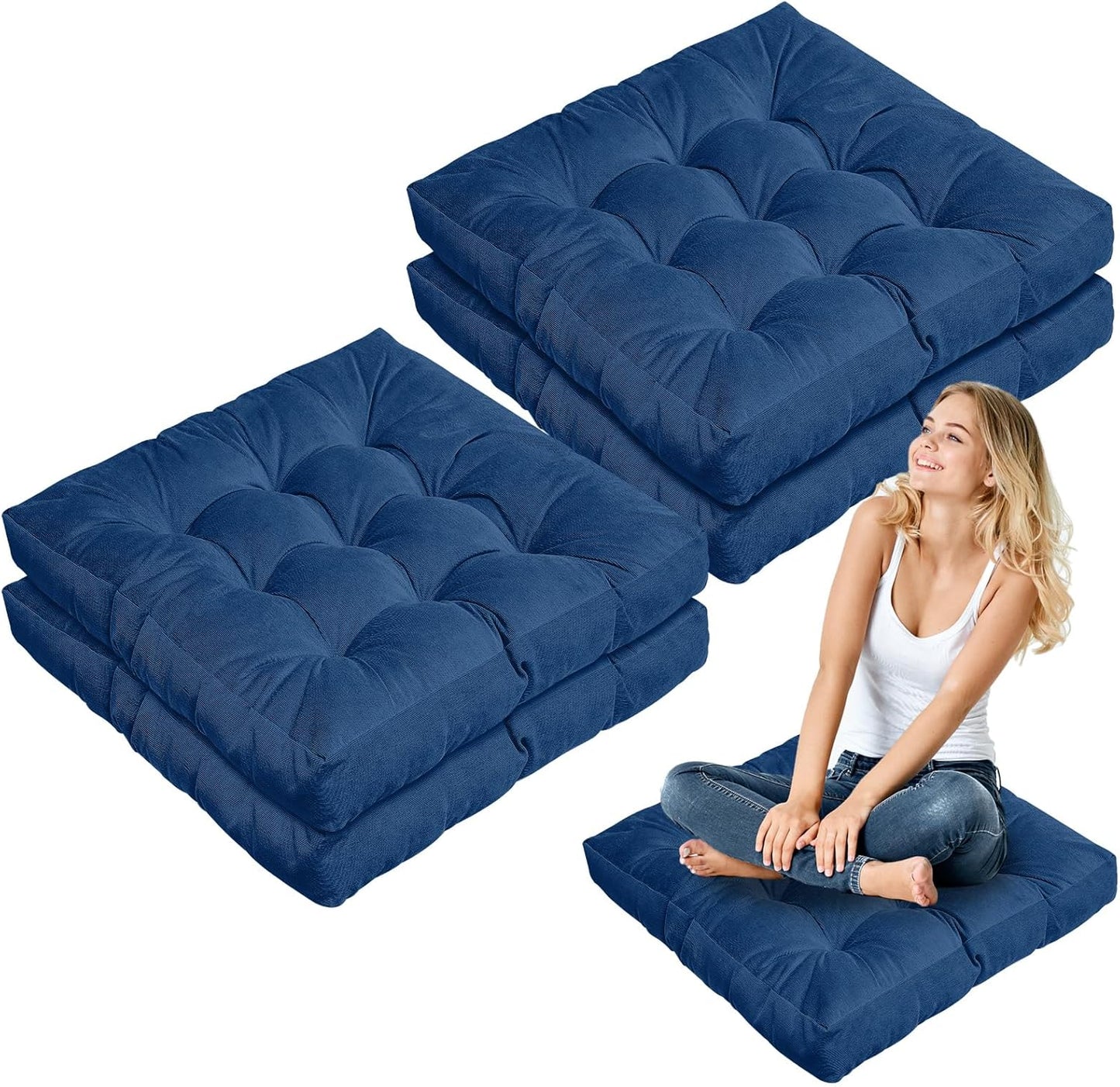 Jerify Floor Pillow Cushions 22 x 22 Inch Round Square Large Meditation Floor Pillow for Classroom Adult Meditation Picnic Party Cushion for Seating Gift Christmas(Round,Beige,4 Pcs)