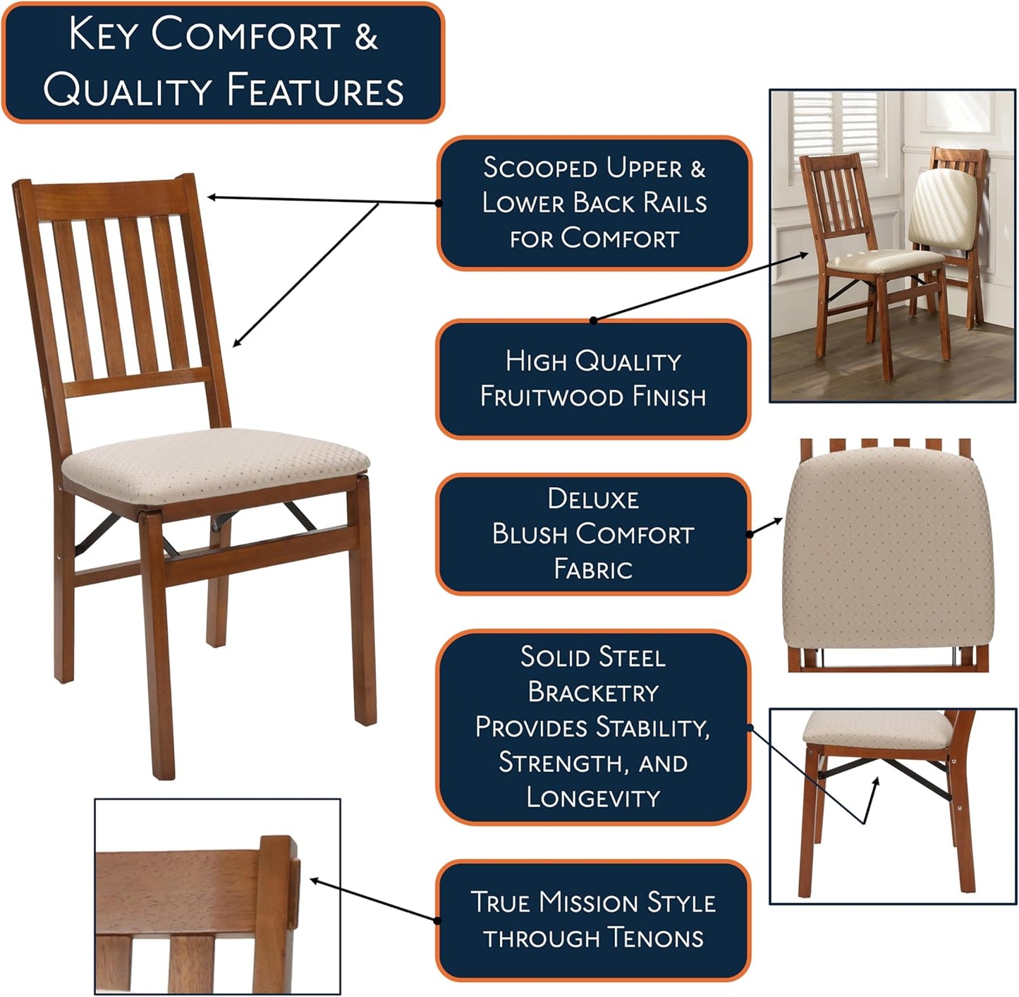 MECO STAKMORE Arts and Craft Folding Chair Fruitwood Finish, (Set of 2) , 22.5 in x 17 in x 35.5 in