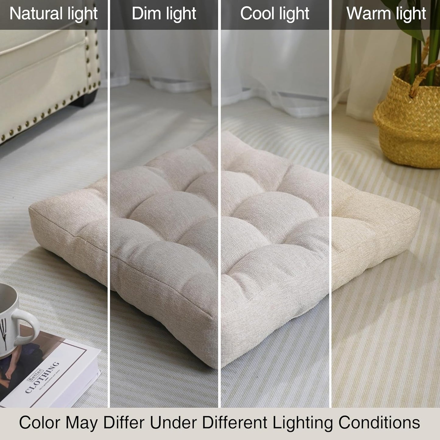 Tromlycs Floor Pillow Cushions for Adults Set of 2 Large Square Gel Memory Foam Pillows for Seating 20 x 20 x 4 Inch Beige