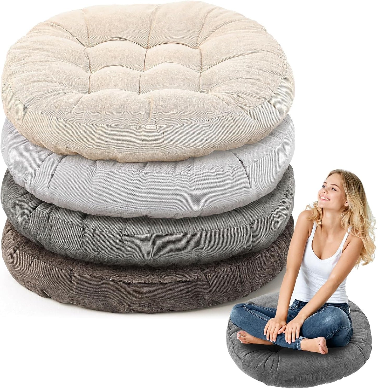 Jerify Floor Pillow Cushions 22 x 22 Inch Round Square Large Meditation Floor Pillow for Classroom Adult Meditation Picnic Party Cushion for Seating Gift Christmas(Round,Beige,4 Pcs)