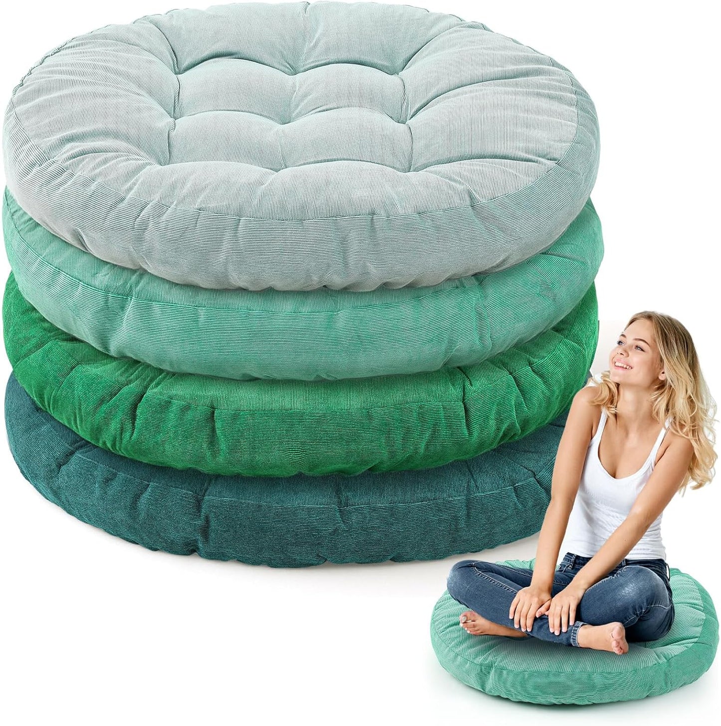 Jerify Floor Pillow Cushions 22 x 22 Inch Round Square Large Meditation Floor Pillow for Classroom Adult Meditation Picnic Party Cushion for Seating Gift Christmas(Round,Beige,4 Pcs)