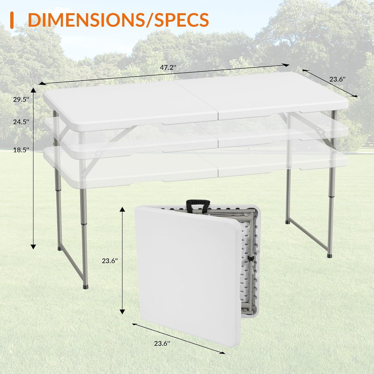 Elevon Folding Table, 4 Feet Heavy Duty Fold-in-Half Utility Table Indoor Outdoor for Camping, Picnic, Party