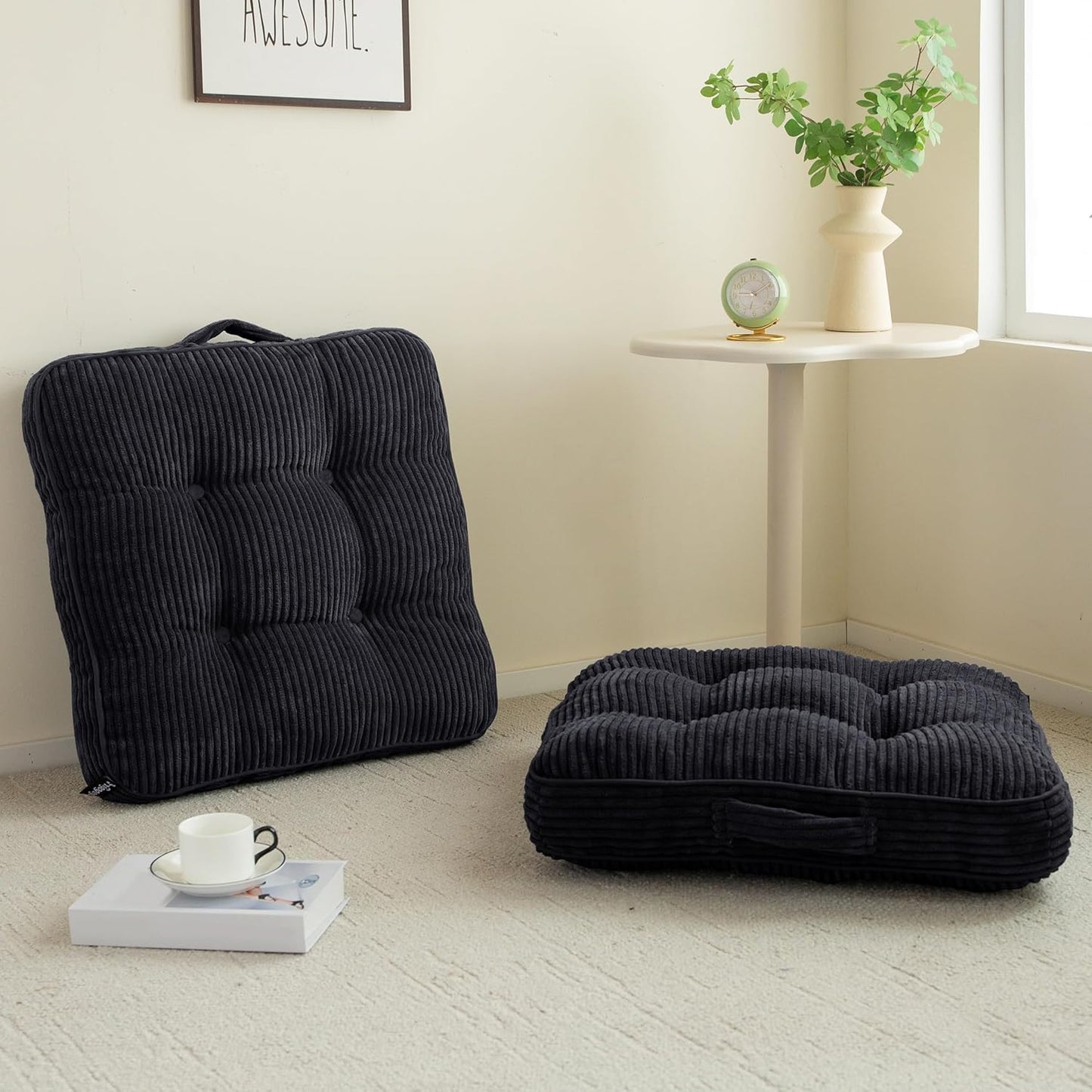 6" Washable Floor Pillow Cushion for Adults, Meditation Cushion Pillow, Large Square Floor Sitting, Removable Tufted Corduroy Cover, for Tatami Living Room or Yoga, 22x22 Inch, 2Pack, Machine Washable