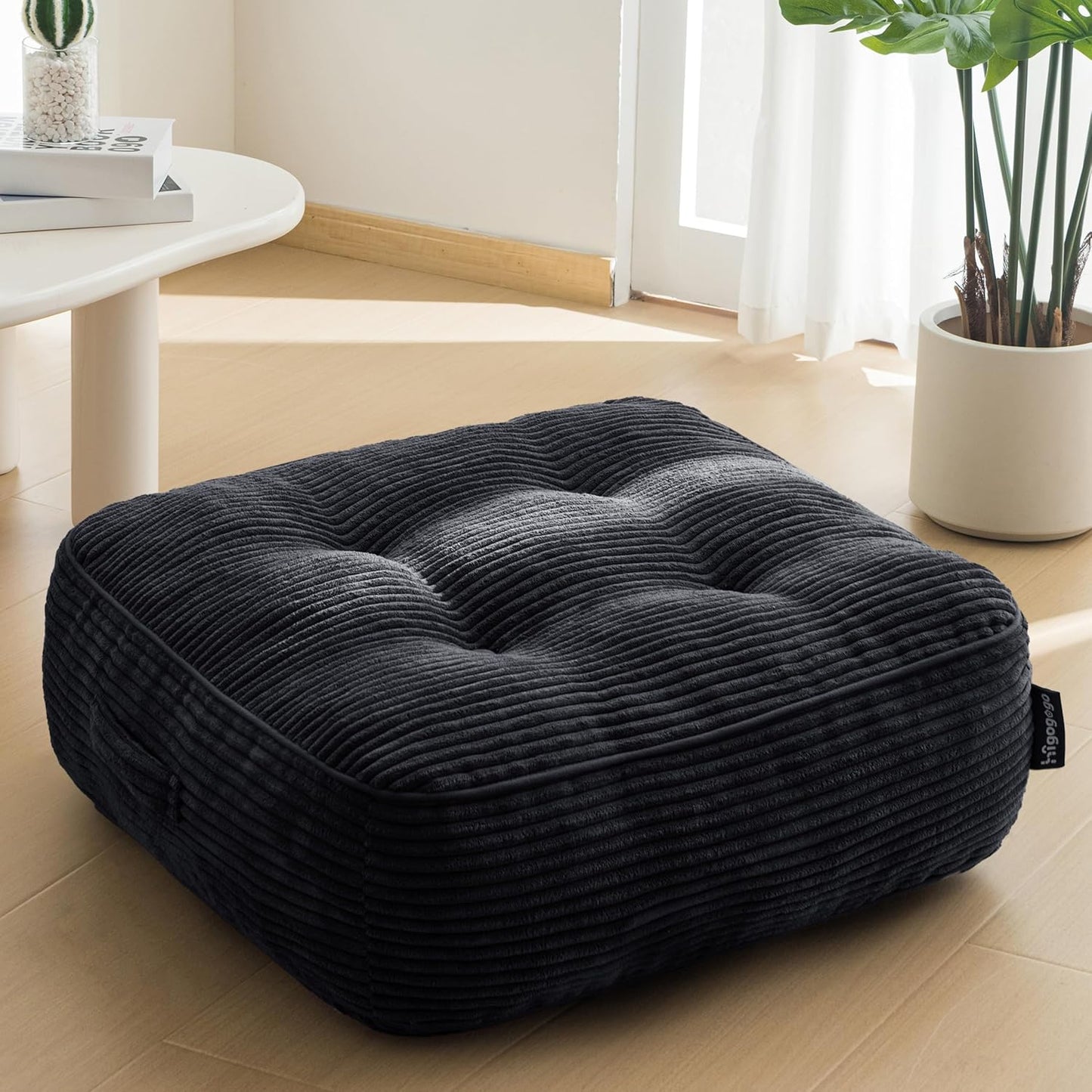 6" Washable Floor Pillow Cushion for Adults, Meditation Cushion Pillow, Large Square Floor Sitting, Removable Tufted Corduroy Cover, for Tatami Living Room or Yoga, 22x22 Inch, 2Pack, Machine Washable