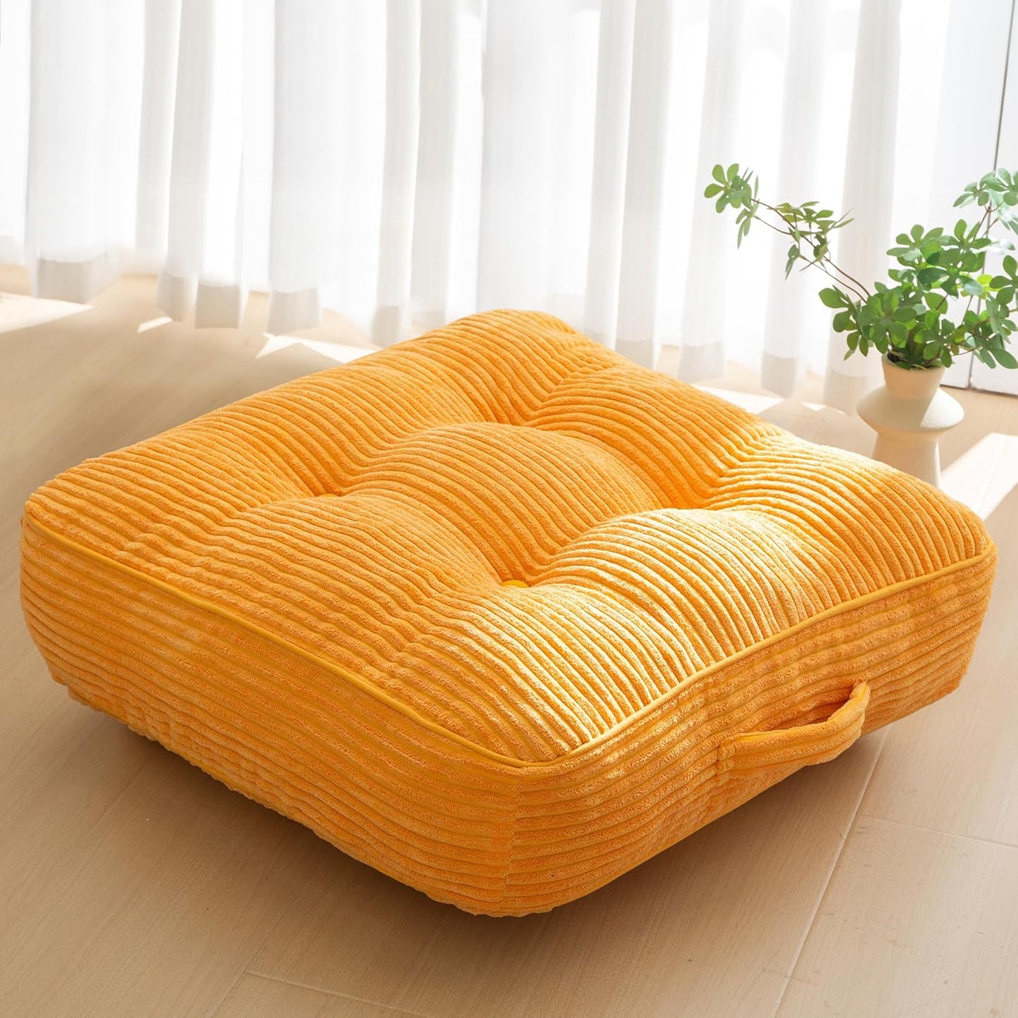 6" Washable Floor Pillow Cushion for Adults, Meditation Cushion Pillow, Large Square Floor Sitting, Removable Tufted Corduroy Cover, for Tatami Living Room or Yoga, 22x22 Inch, 2Pack, Machine Washable