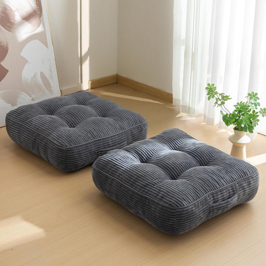 6" Washable Floor Pillow Cushion for Adults, Meditation Cushion Pillow, Large Square Floor Sitting, Removable Tufted Corduroy Cover, for Tatami Living Room or Yoga, 22x22 Inch, 2Pack, Machine Washable
