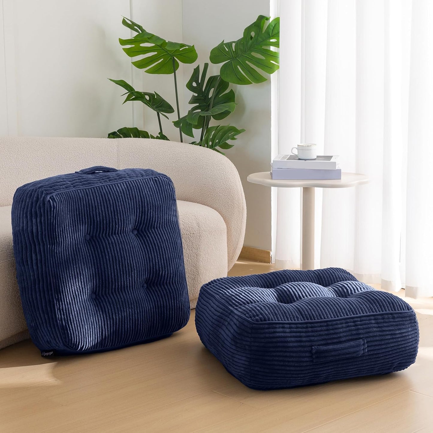 6" Washable Floor Pillow Cushion for Adults, Meditation Cushion Pillow, Large Square Floor Sitting, Removable Tufted Corduroy Cover, for Tatami Living Room or Yoga, 22x22 Inch, 2Pack, Machine Washable