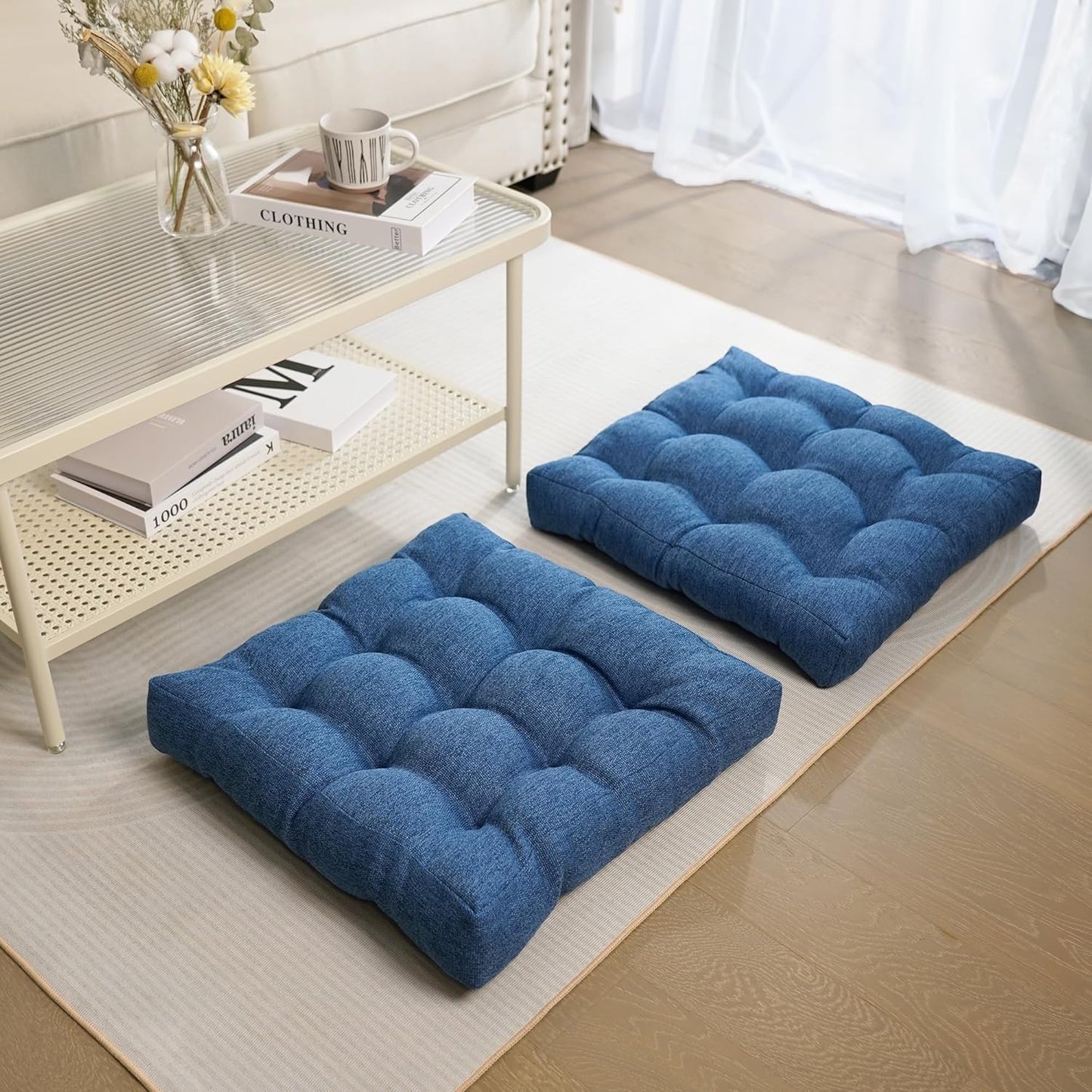 Tromlycs Floor Pillow Cushions for Adults Set of 2 Large Square Gel Memory Foam Pillows for Seating 20 x 20 x 4 Inch Beige