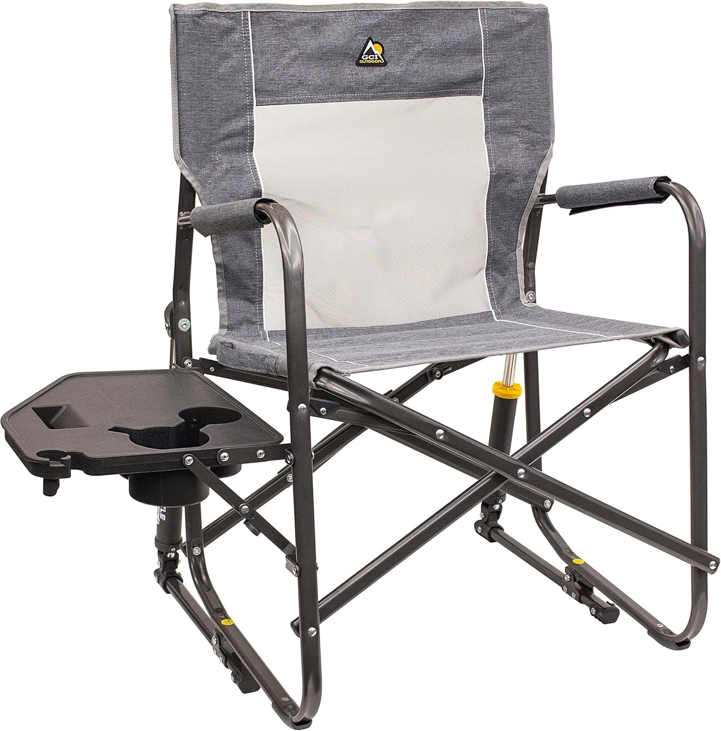 GCI OUTDOOR Freestyle Rocker Camping Chair | Portable Folding Rocking Chair with Solid, Durable Armrests, Drink Holder & Comfortable Backrest — Cinnamon