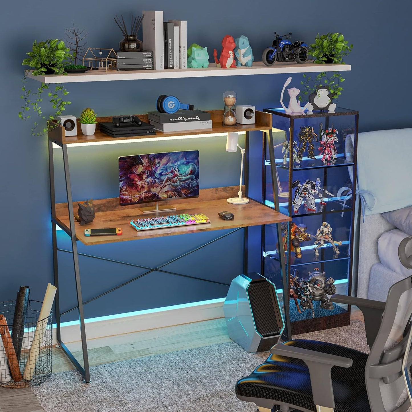 EUREKA ERGONOMIC 2-Tier Home Office Students Study Writing PC Computer Gaming Table with Bookshelf Modern Workstation for Small Space Saving,Rustic Brown