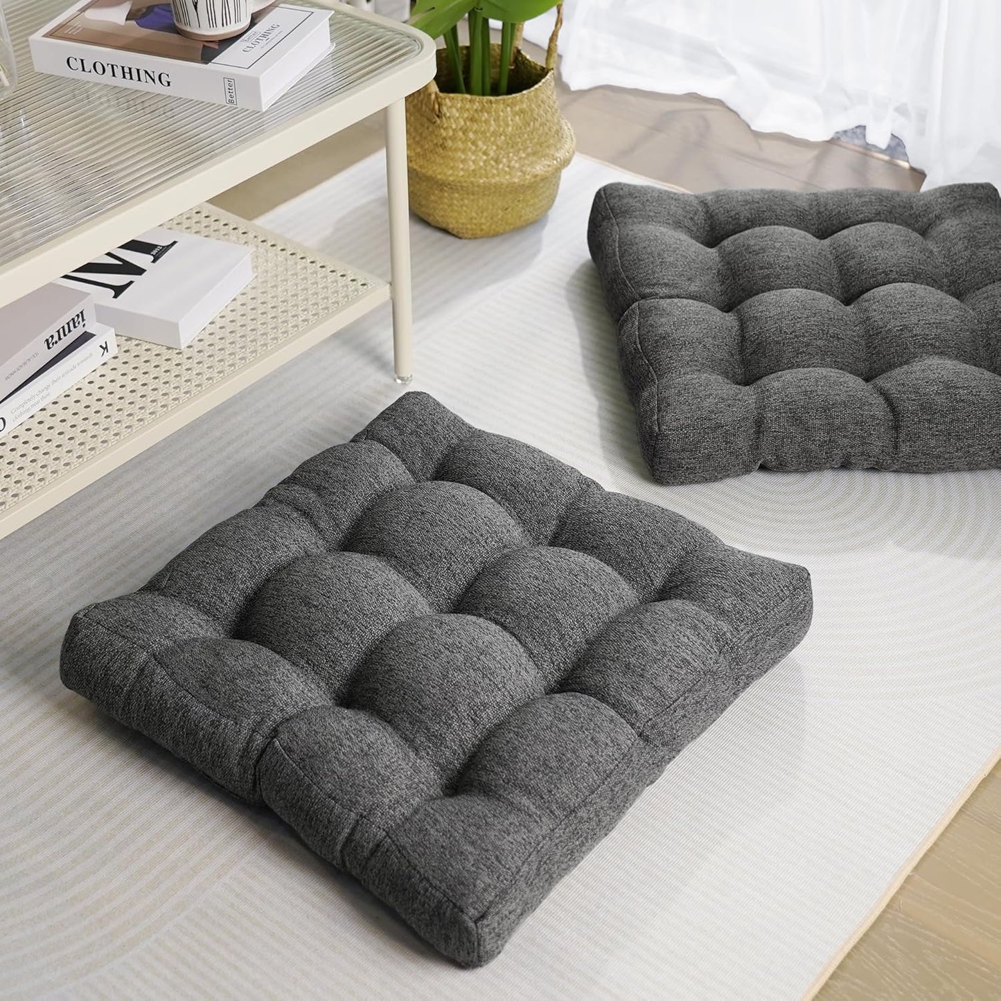 Tromlycs Floor Pillow Cushions for Adults Set of 2 Large Square Gel Memory Foam Pillows for Seating 20 x 20 x 4 Inch Beige