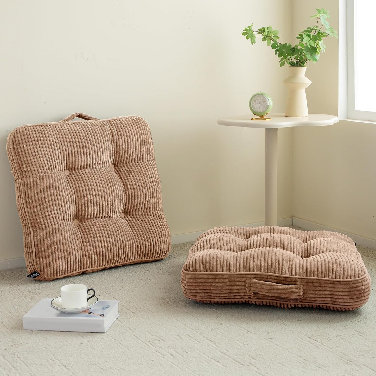 6" Washable Floor Pillow Cushion for Adults, Meditation Cushion Pillow, Large Square Floor Sitting, Removable Tufted Corduroy Cover, for Tatami Living Room or Yoga, 22x22 Inch, 2Pack, Machine Washable